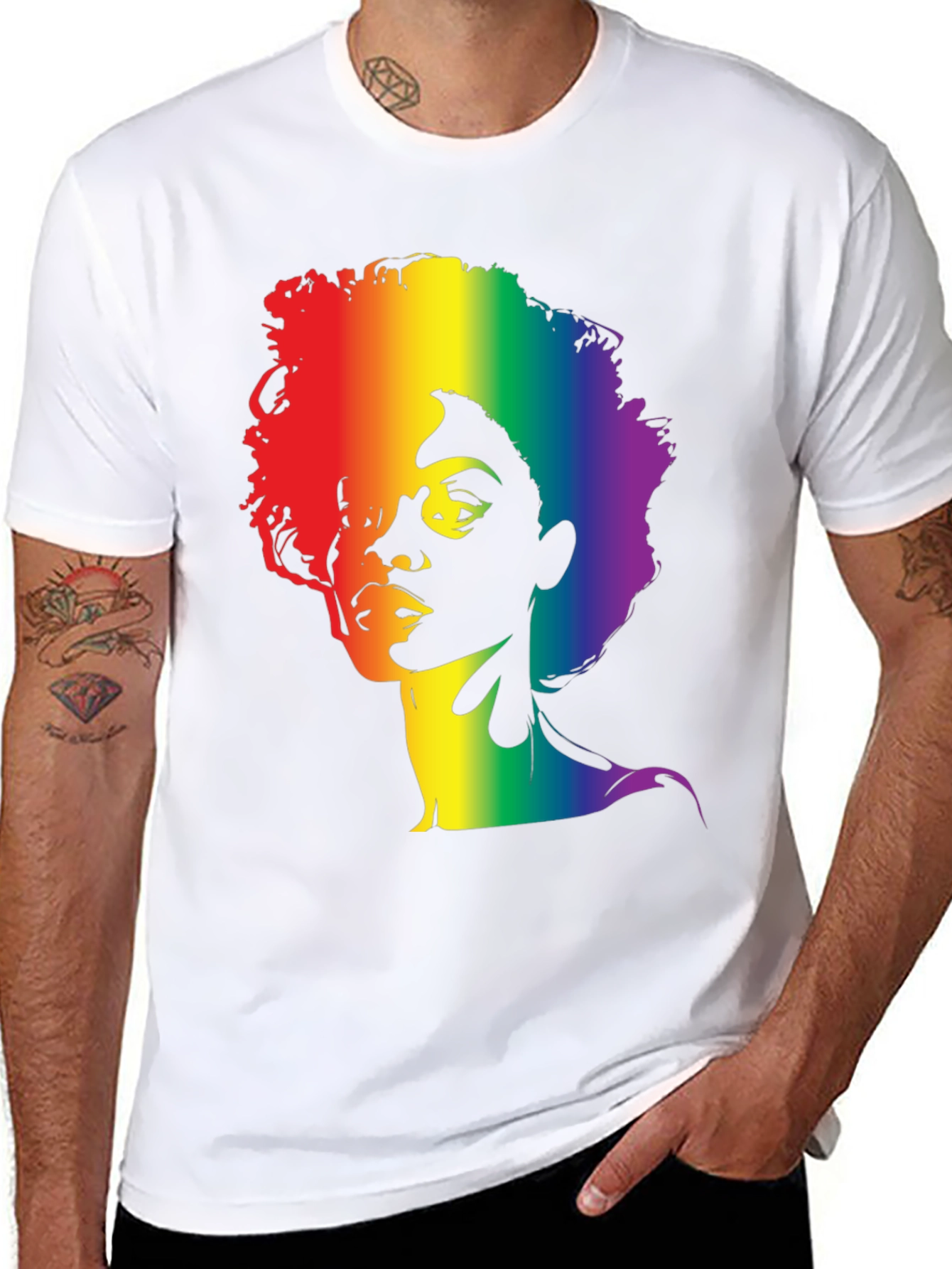 Black Rainbow Afro Graphic Tee - Stylish Black T-Shirt view 8