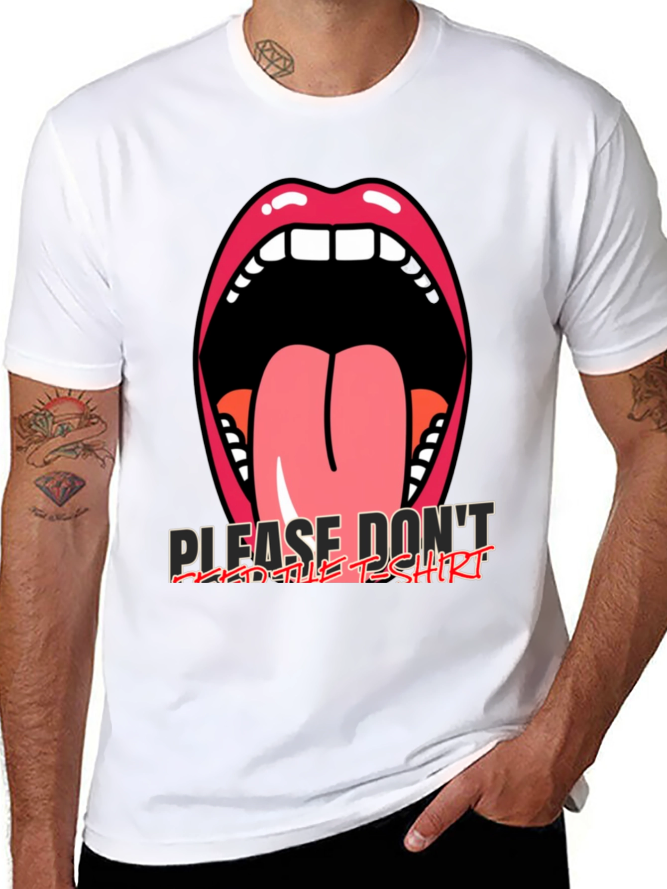 Black Graphic Tee: Open Mouth Tongue Out view 8