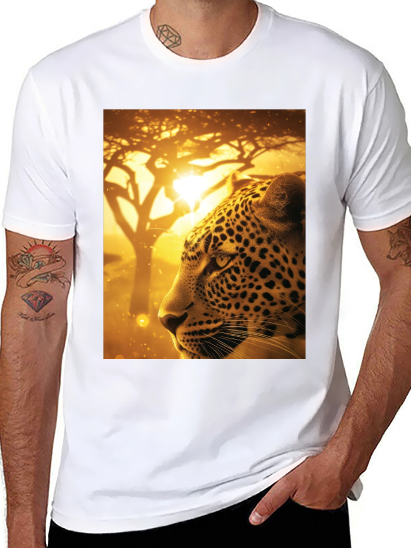 Black Leopard Graphic Print Black T-Shirt view 8