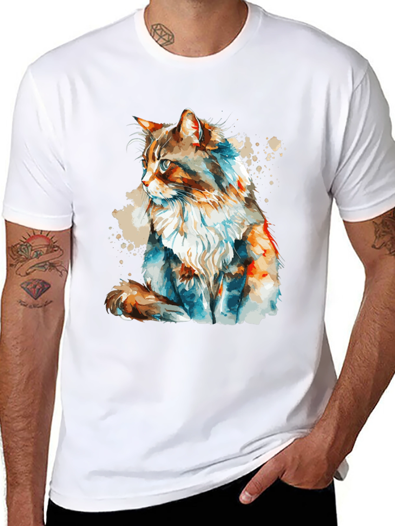 Black Watercolor Cat T-Shirt: Stylish & Unique Design view 8