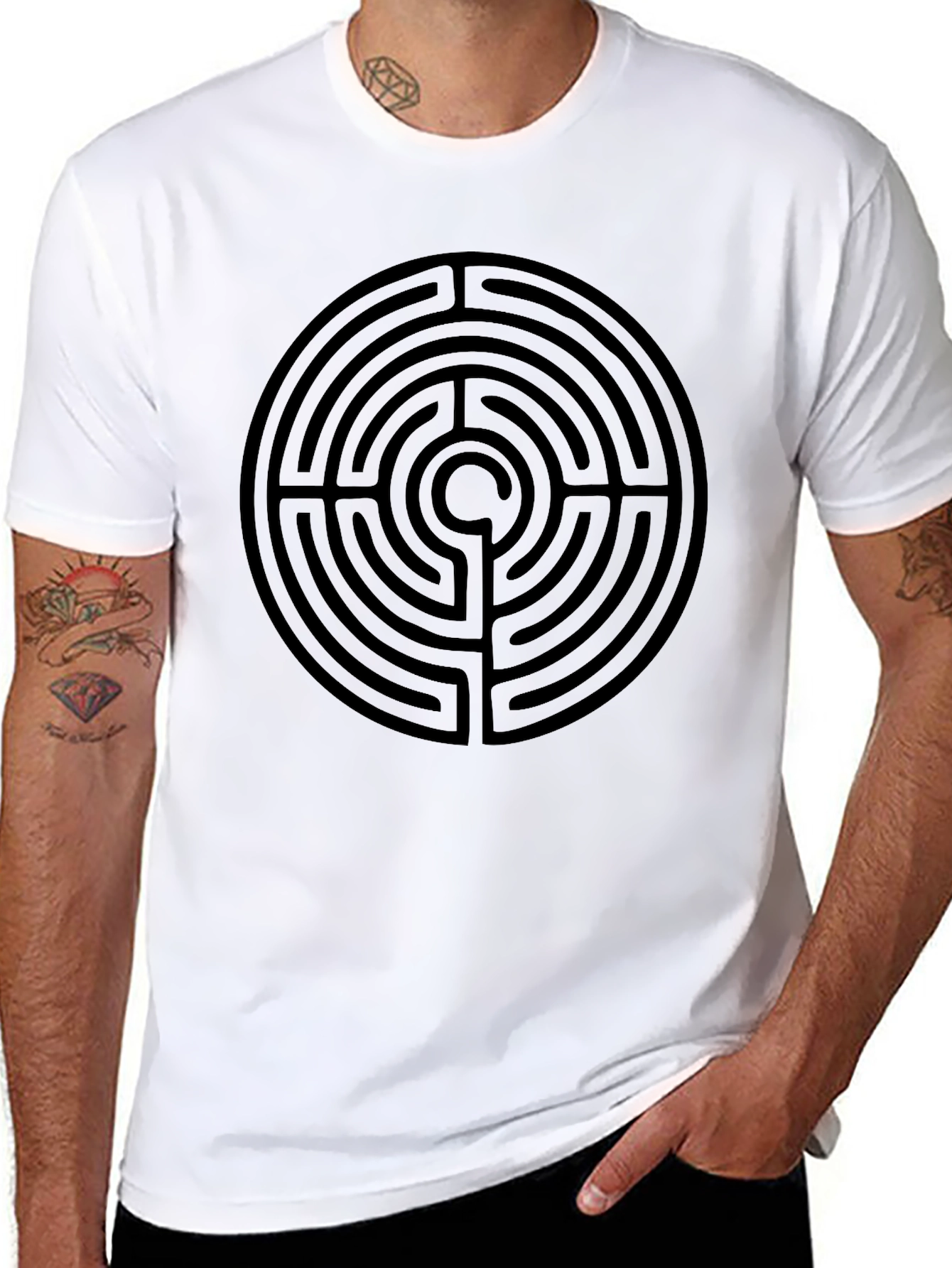 Black Labyrinth Print Black T-Shirt view 8