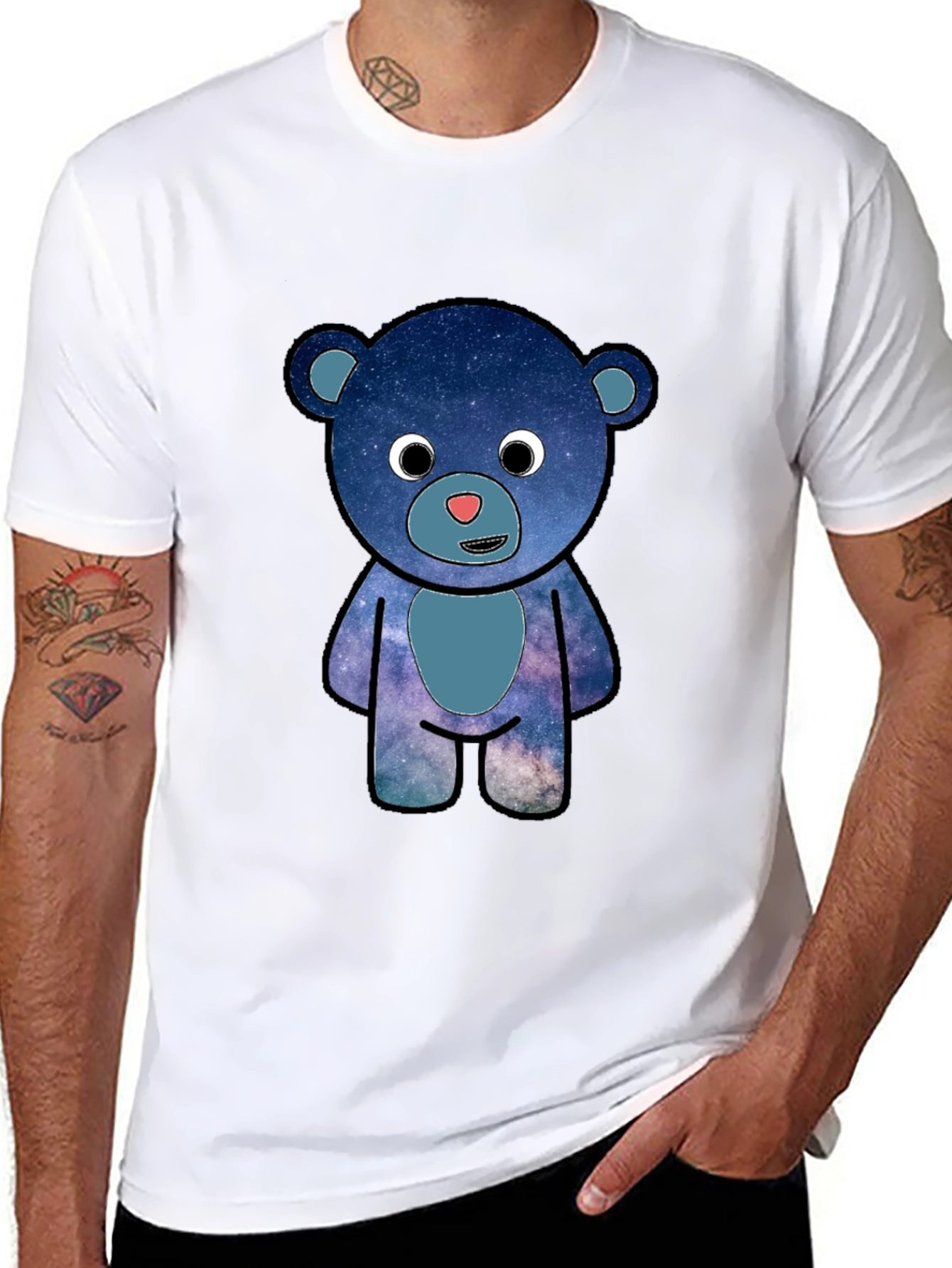Black Galaxy Bear Graphic T-Shirt - Black Cotton Blend view 8