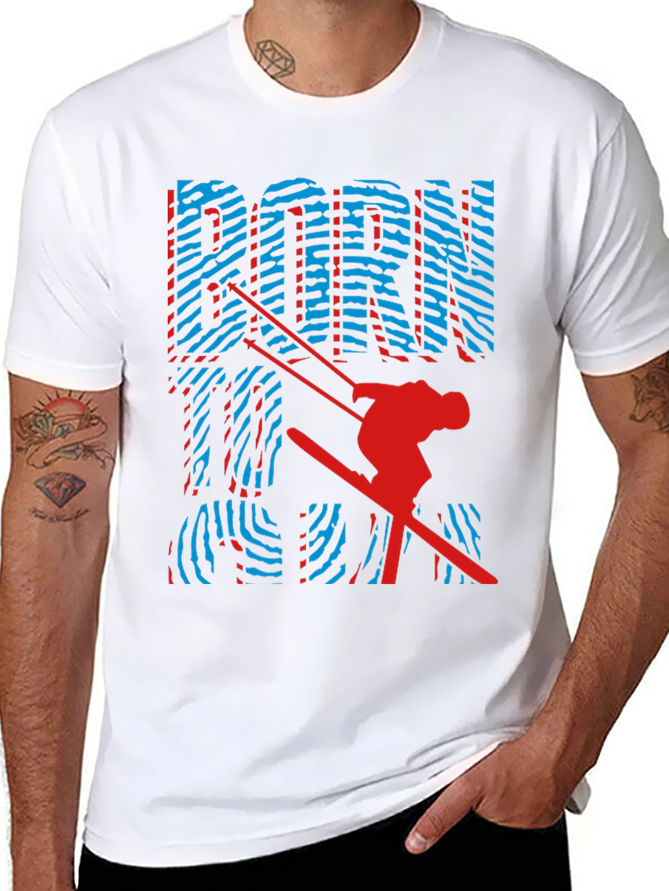 Black Born To Ski Graphic Tee - Unisex Black Cotton T-Shirt view 8