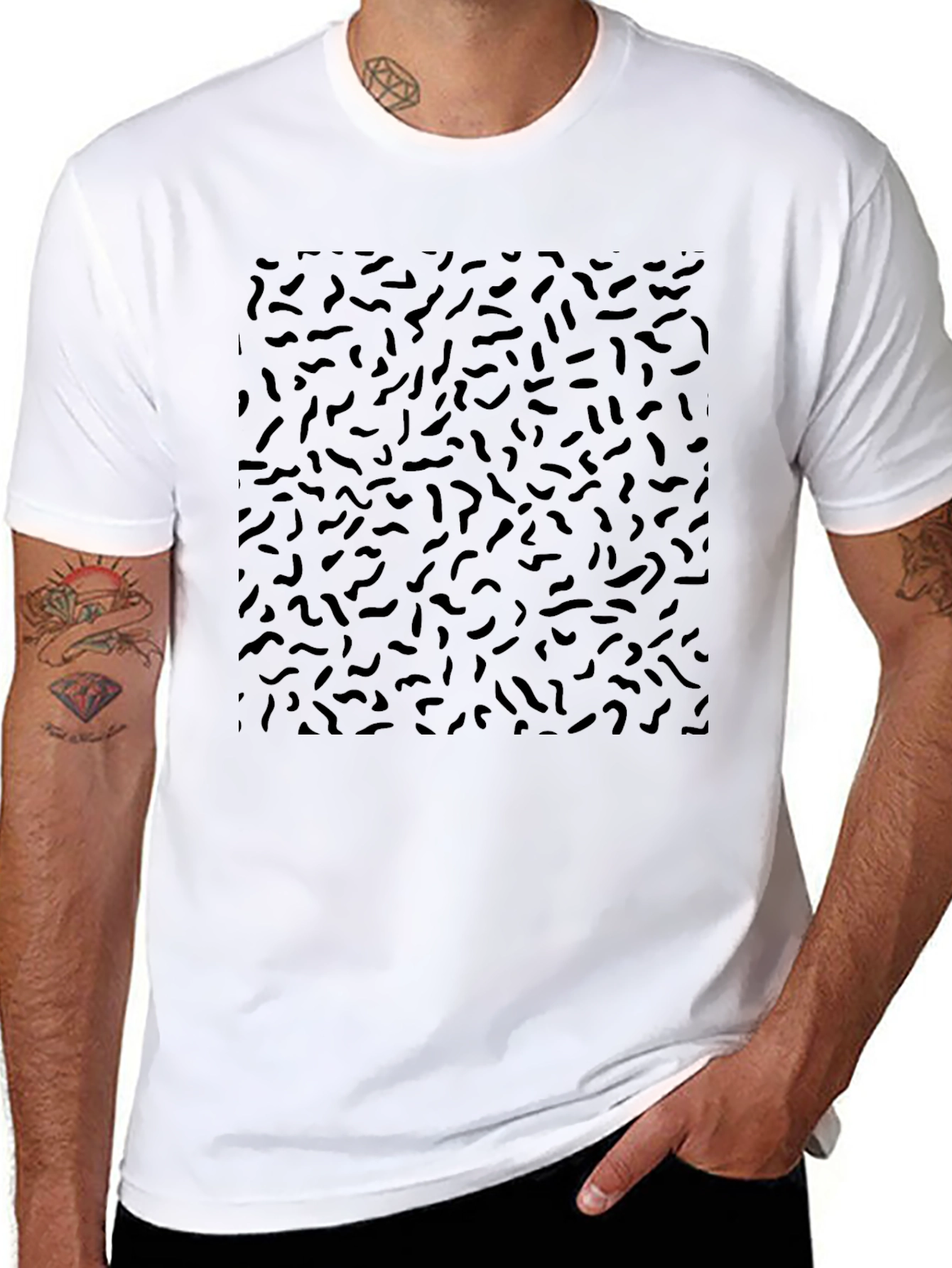 Black Retro Scribble Pattern Black T-Shirt view 8