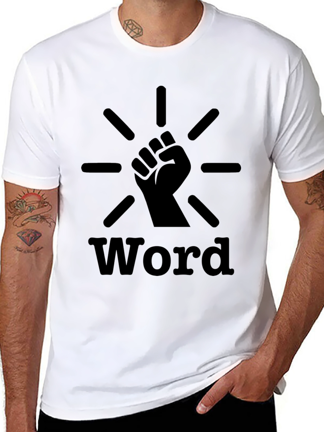 Black Word Power Fist T-Shirt - Black Graphic Tee view 8