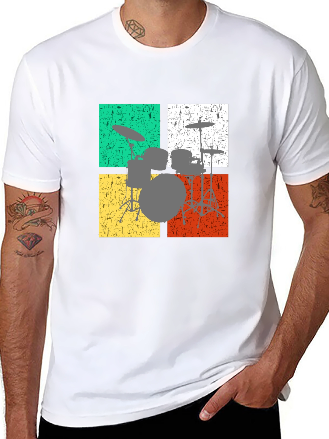 Black Retro Drum Set T-Shirt view 8