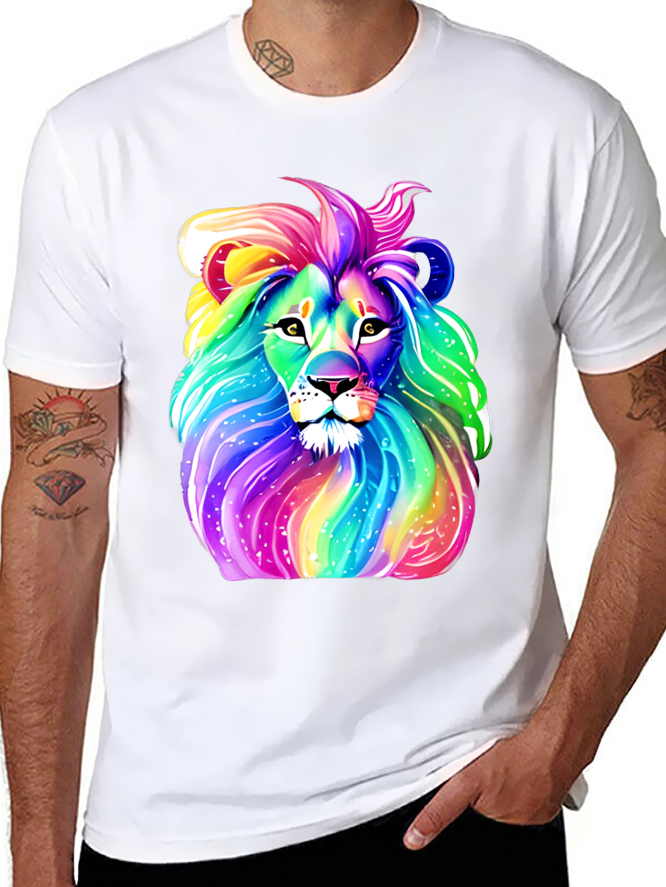 Black Rainbow Lion Graphic Tee - Men's Black T-Shirt view 8