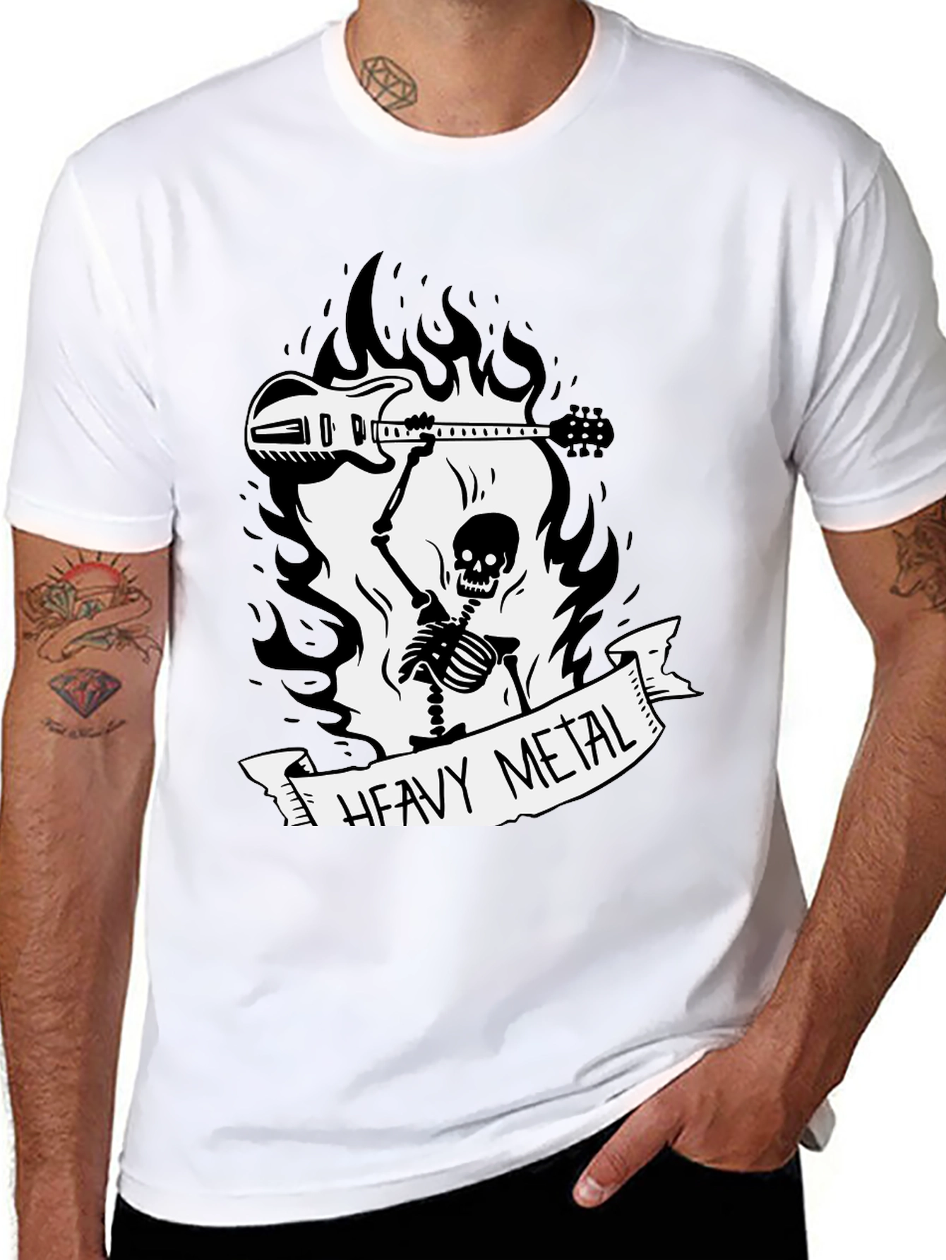 Black Heavy Metal Skeleton Graphic Tee view 8