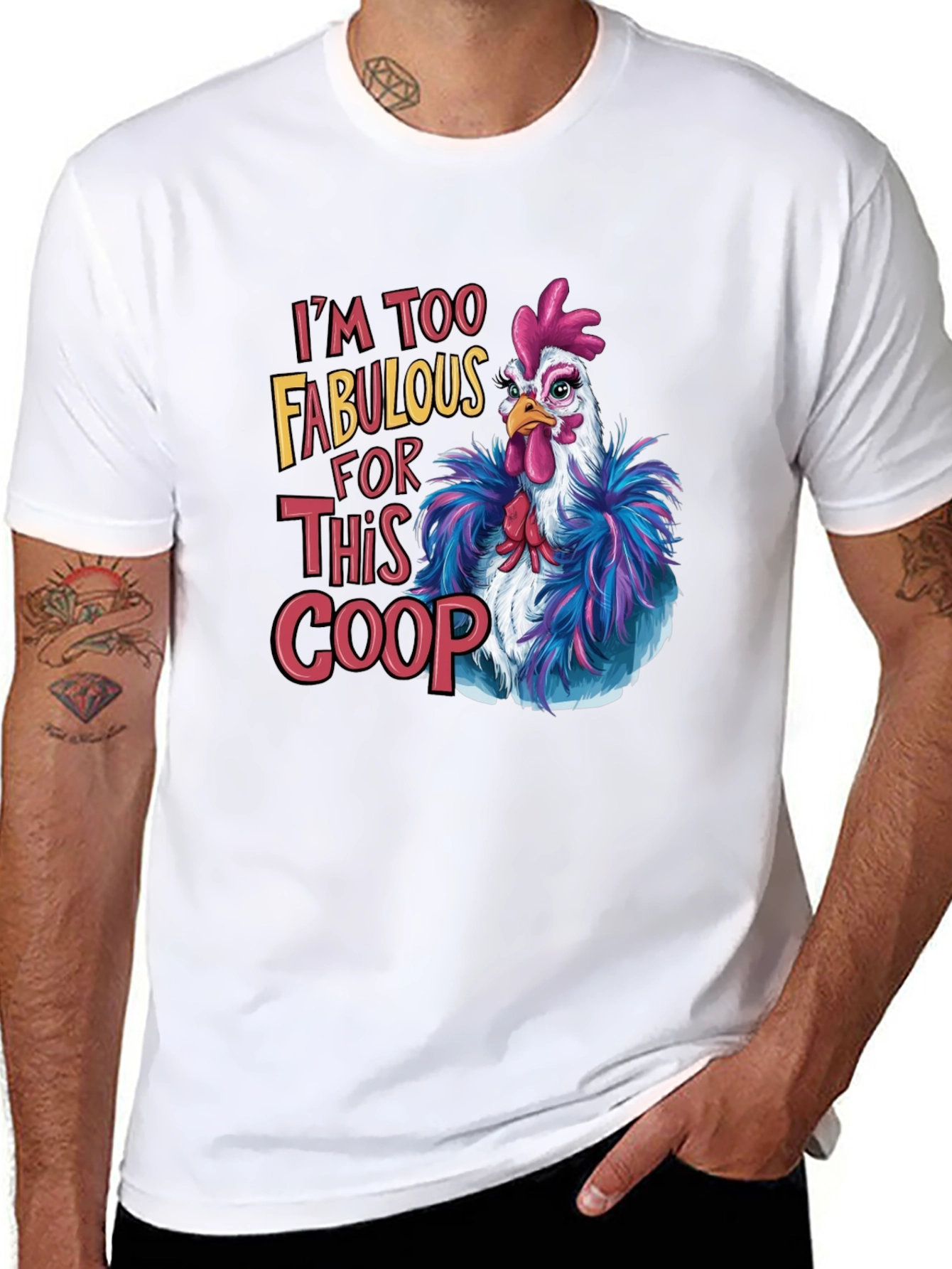 Black Fabulous Chicken T-Shirt - Funny Graphic Tee view 8