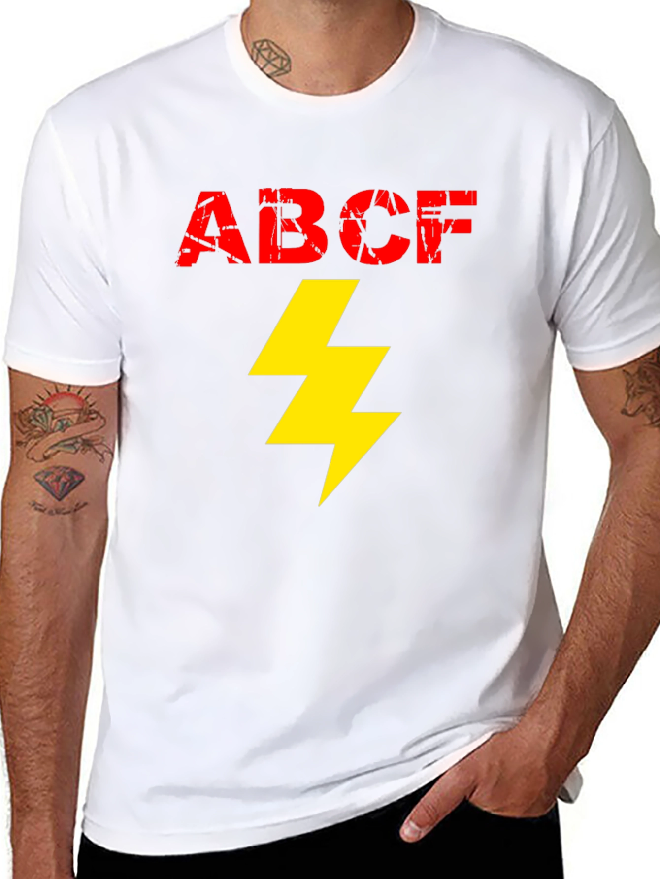 Black ABCF Lightning Bolt Graphic Tee - Cool Men's Black T-Shirt view 8