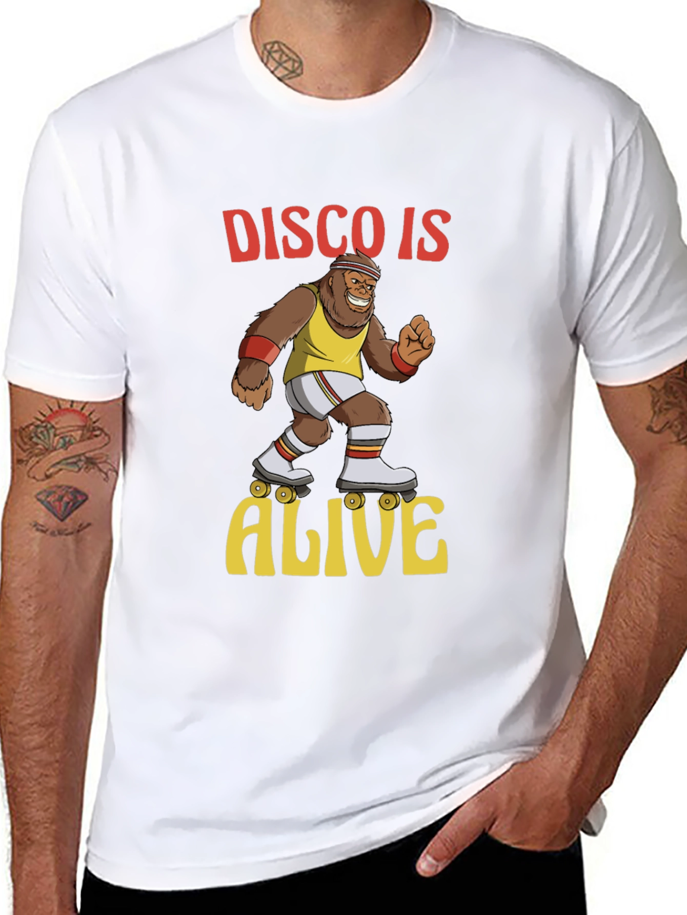 Black Disco Gorilla T-Shirt - Retro Roller Skate Design view 8