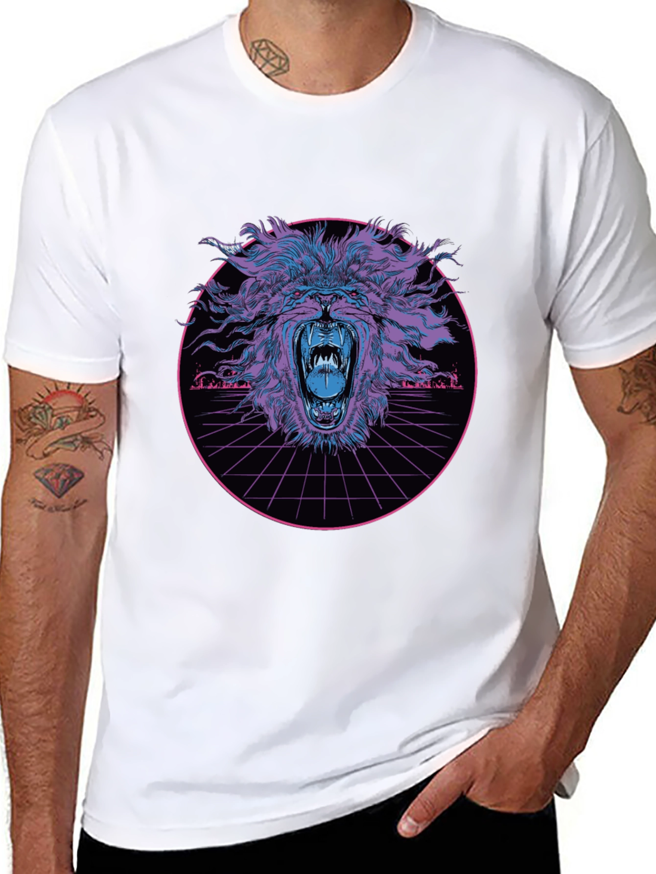 Black Roaring Lion Graphic Tee - Cyberpunk Style view 8