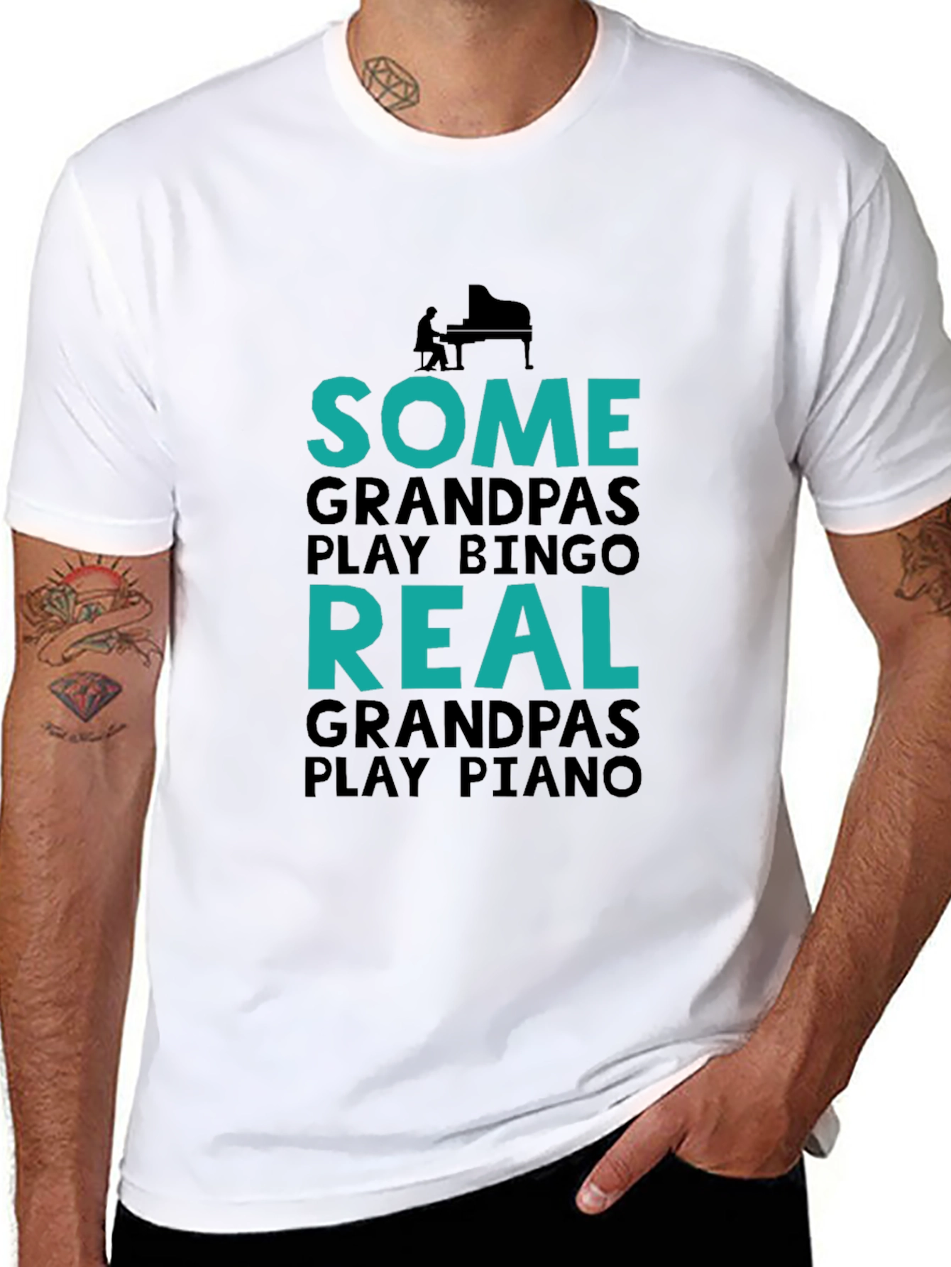 Black Real Grandpas Play Piano Graphic Tee view 8
