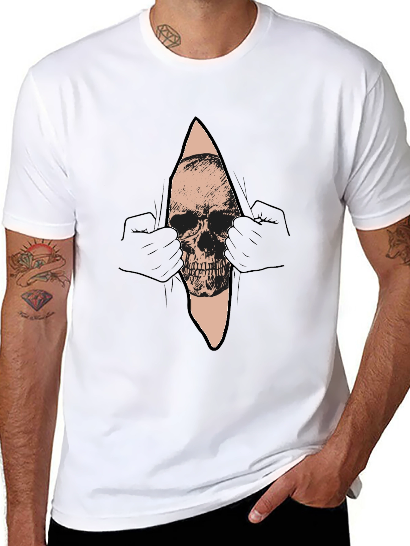 Black Skull Graphic T-Shirt - Men's Black Crew Neck Tee view 8