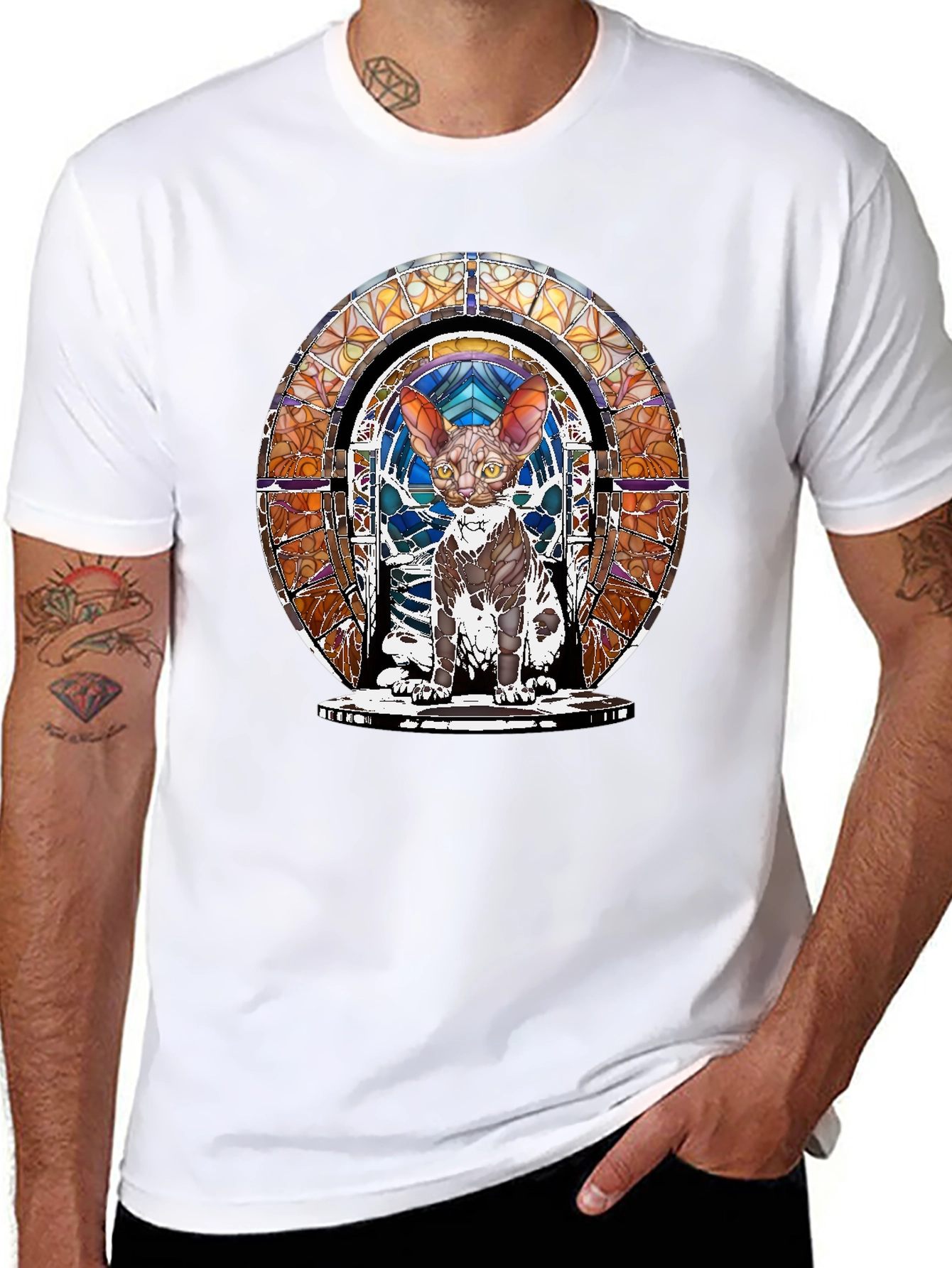 Black Stained Glass Cat T-Shirt - Unique Art Tee view 8