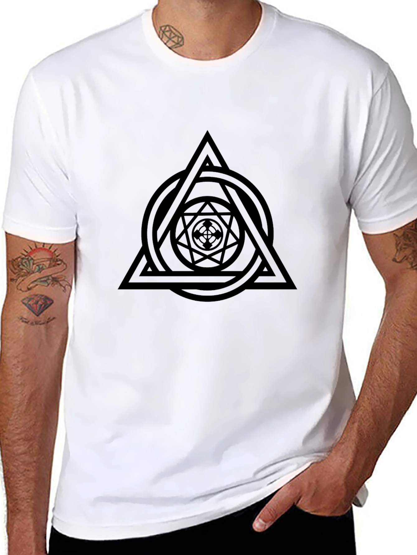 Black Geometric Triangle Graphic Black T-Shirt view 8