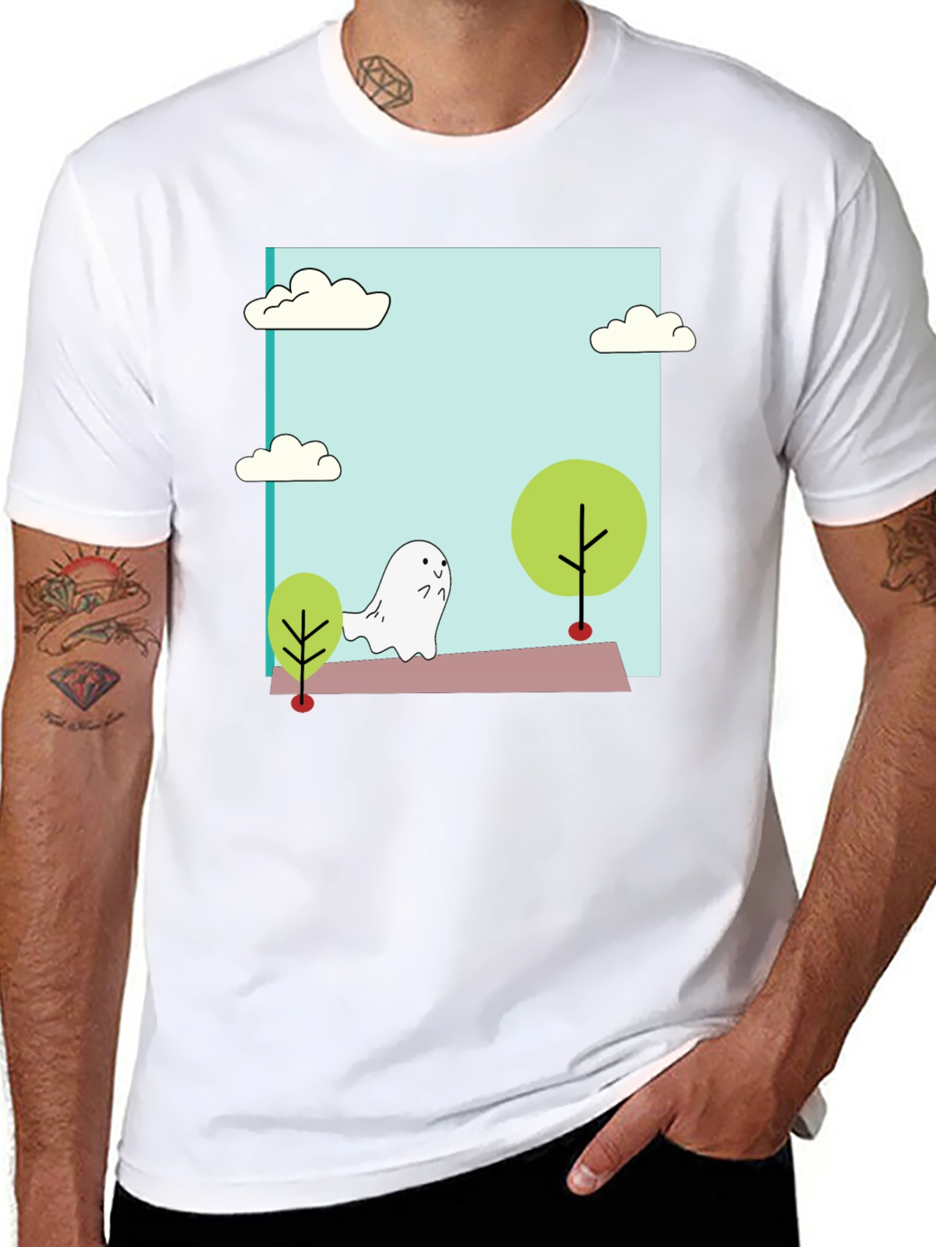 Black Cute Cartoon Ghost T-Shirt view 8