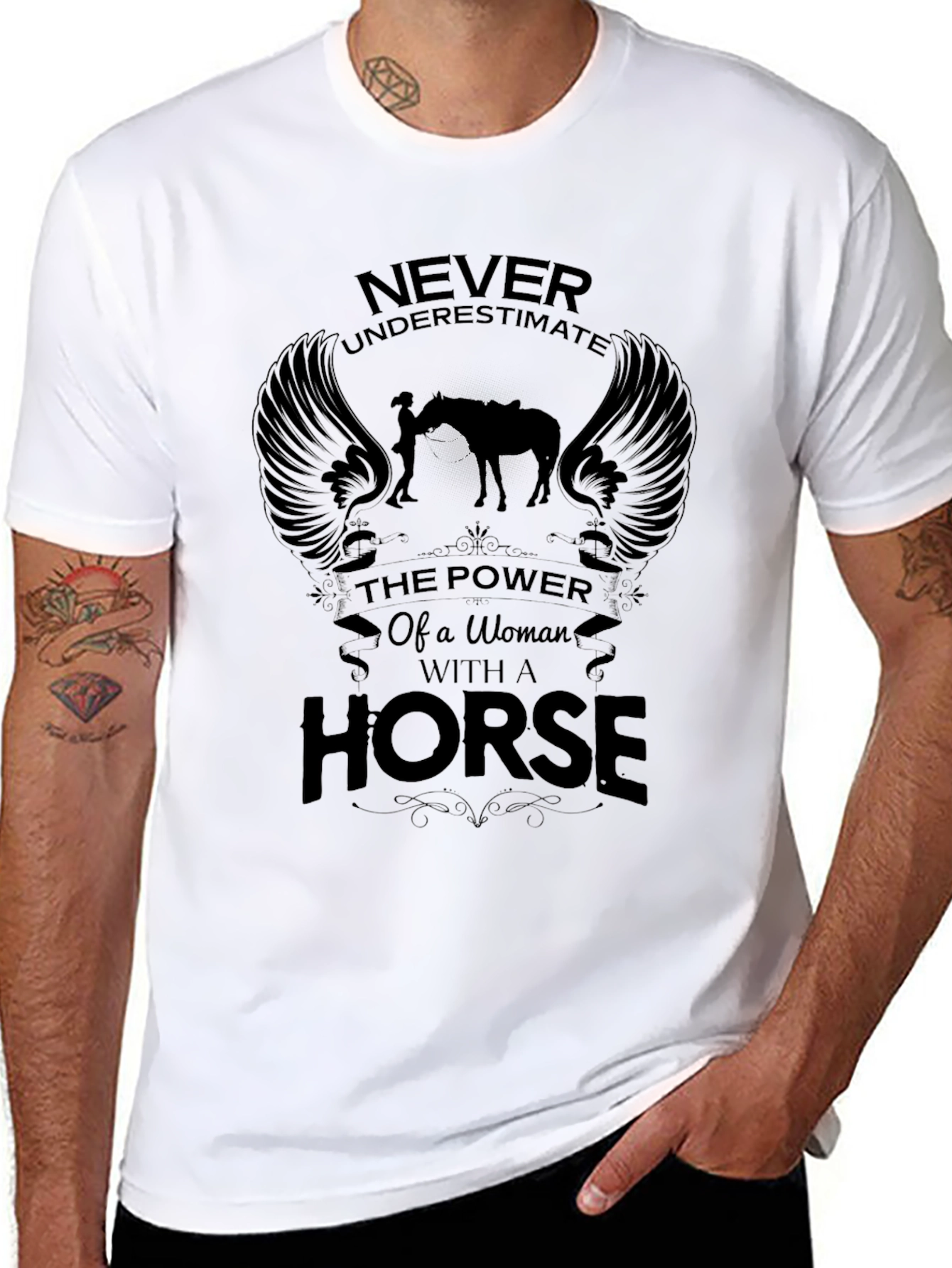 Black Woman & Horse Graphic Print Black T-Shirt view 8
