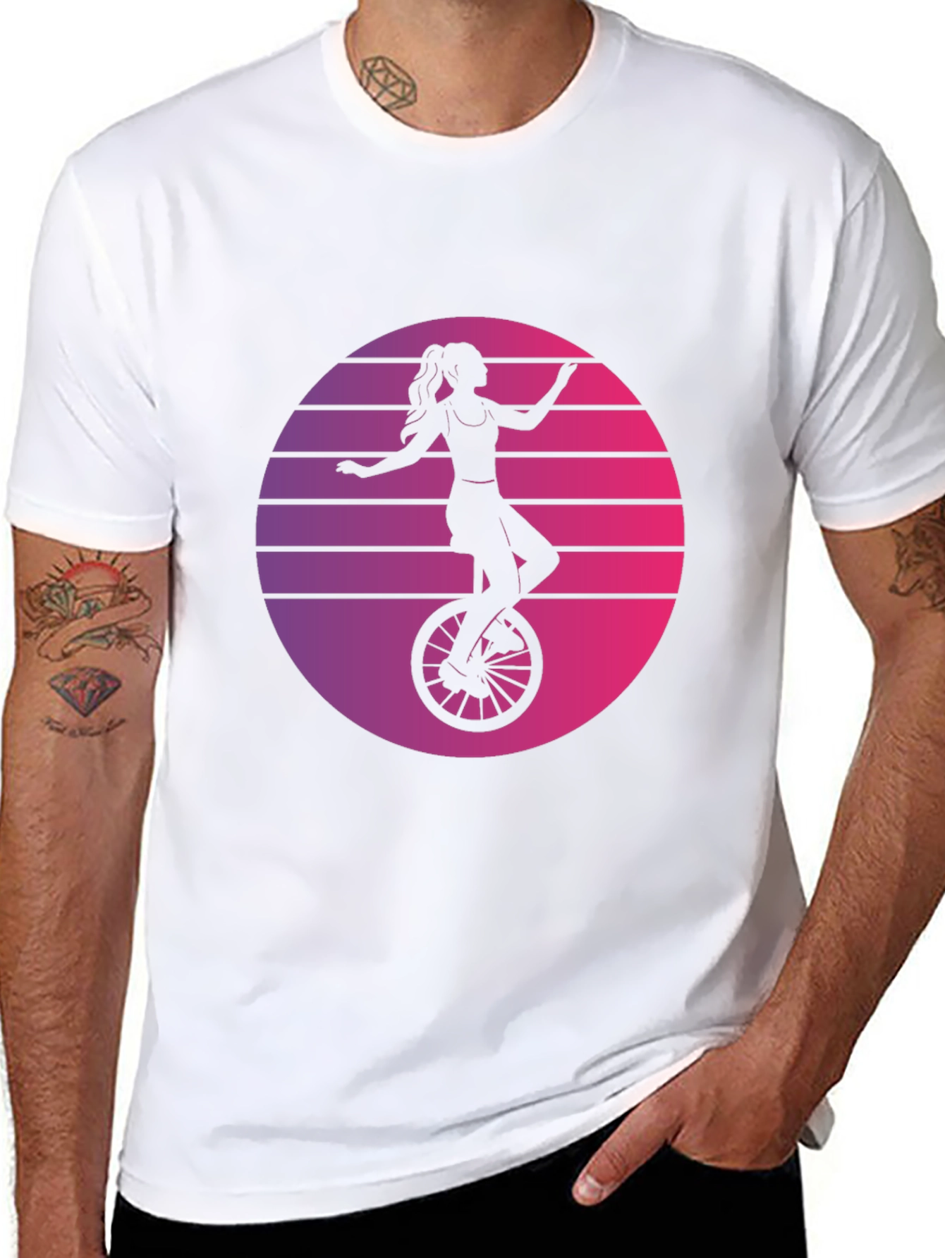 Black Retro Unicycle Woman T-Shirt - Black view 8