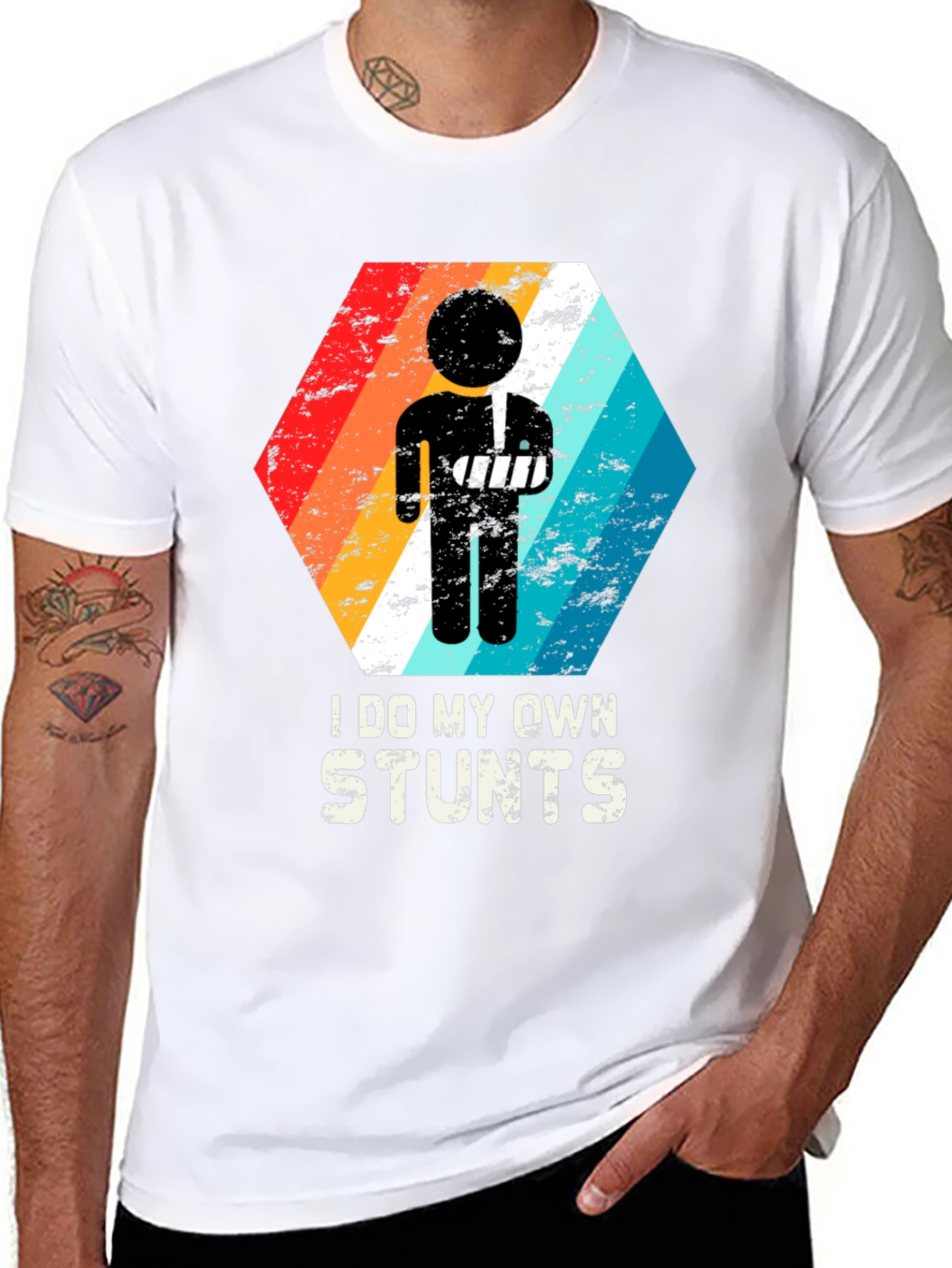 Black I Do My Own Stunts Broken Arm T-Shirt view 8