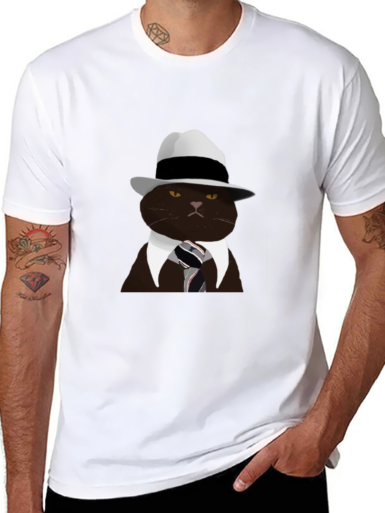 Black Cool Cat Fedora T-Shirt - Black view 8