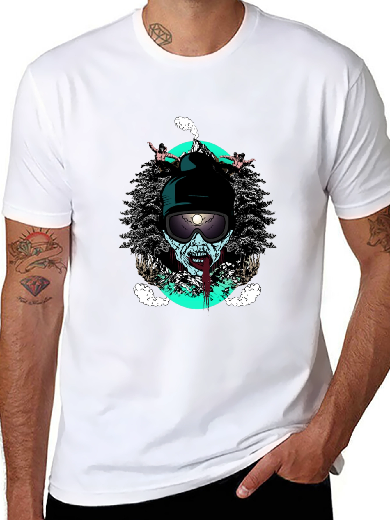 Black Zombie Skier Graphic Tee - Black Cotton T-Shirt view 8