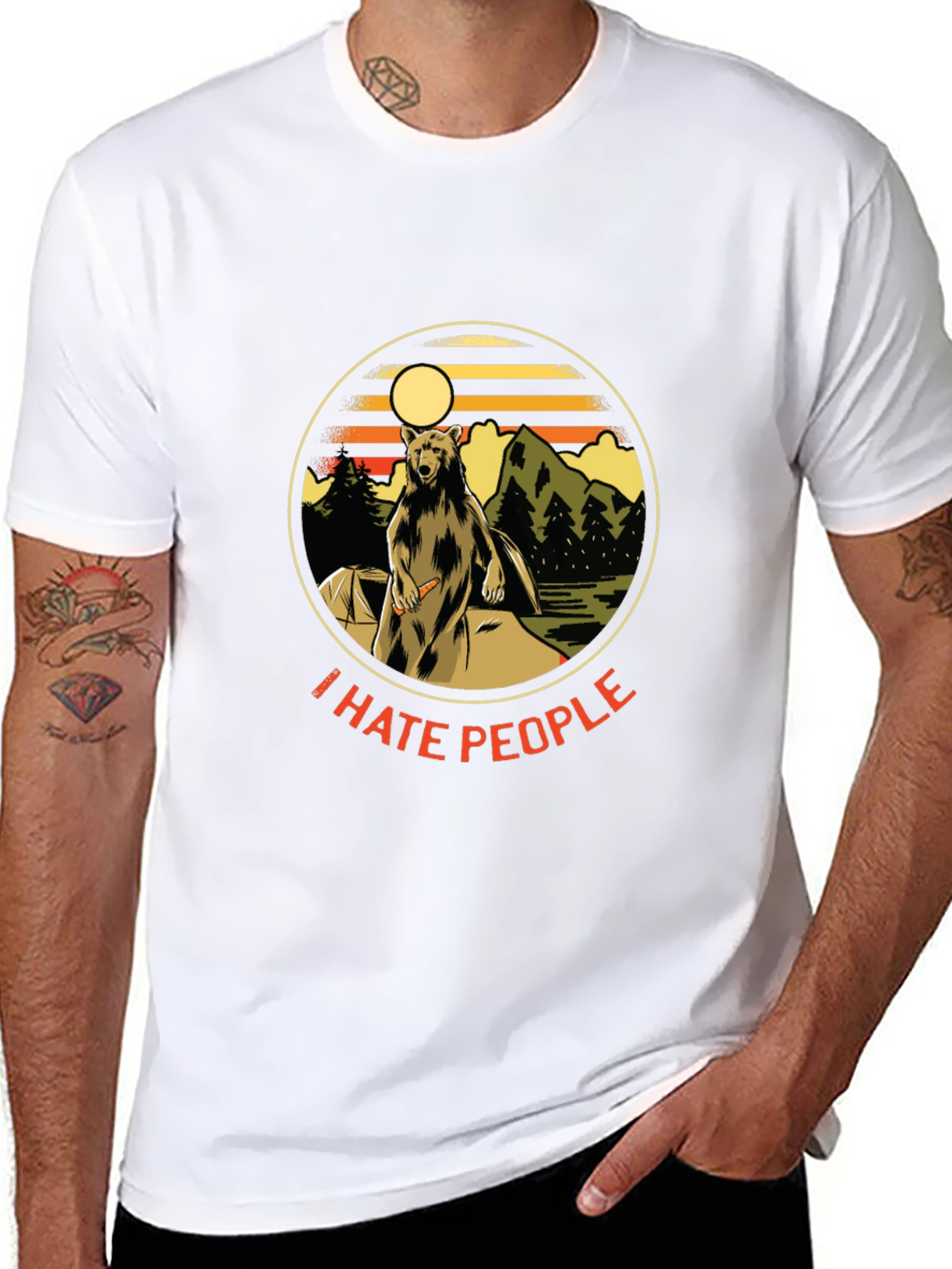 Black I Hate People Bear T-Shirt - Camping Nature Tee view 8
