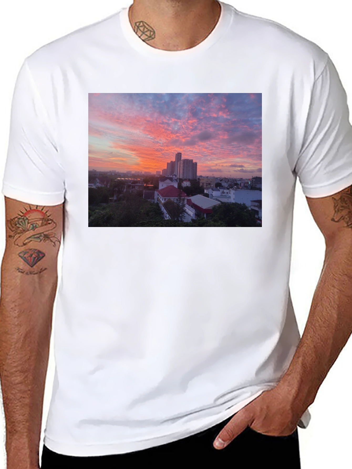 Black Sunset Cityscape Graphic Tee view 8