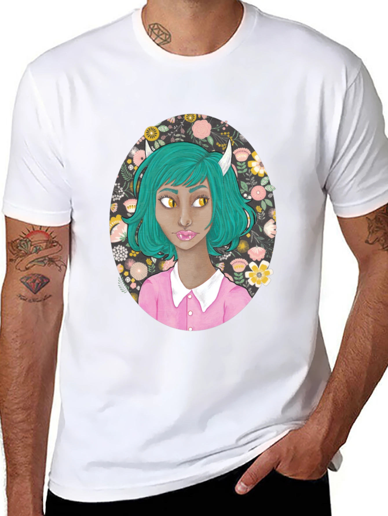 Black Floral Demon Girl Graphic T-Shirt view 8