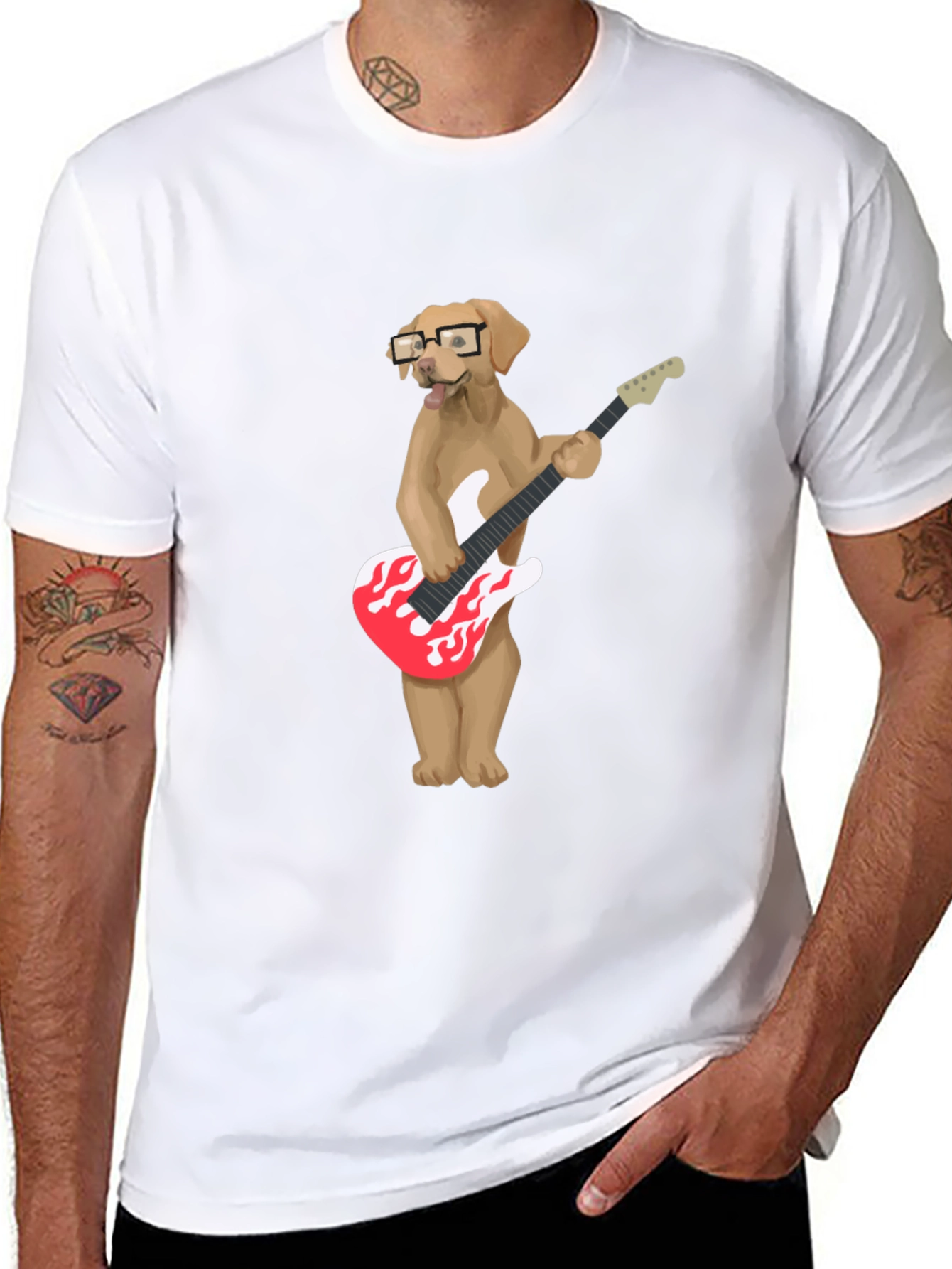 Black Cool Dog Guitar Player Graphic T-Shirt view 8