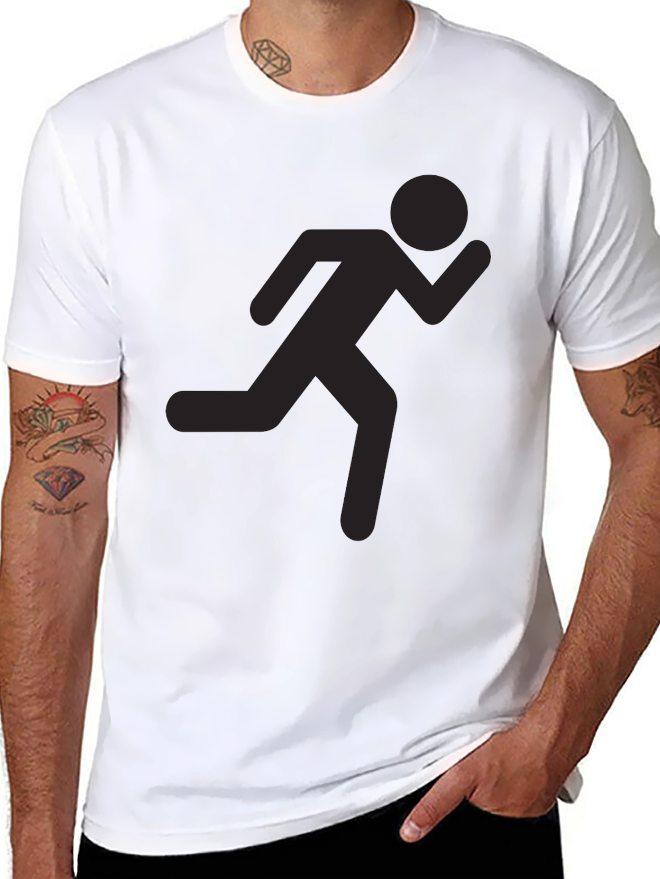 Black Running Man Graphic Tee - Black Cotton Blend view 8