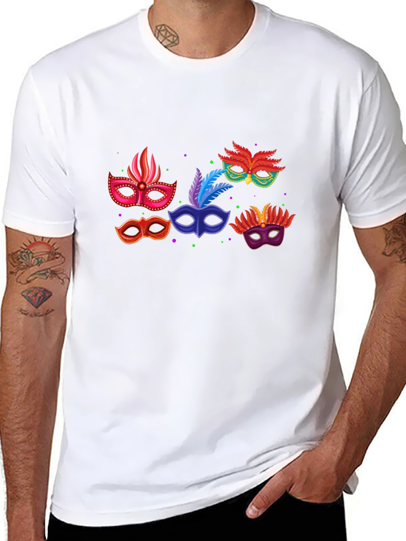 Mardi Gras Mask Graphic T-Shirt - Black - 8