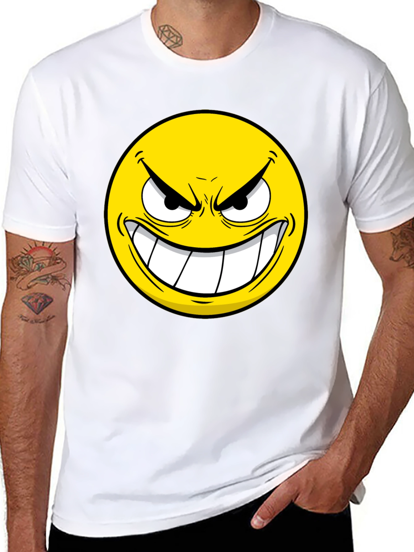 Black Evil Emoji Graphic Tee - Black Cotton T-Shirt view 8