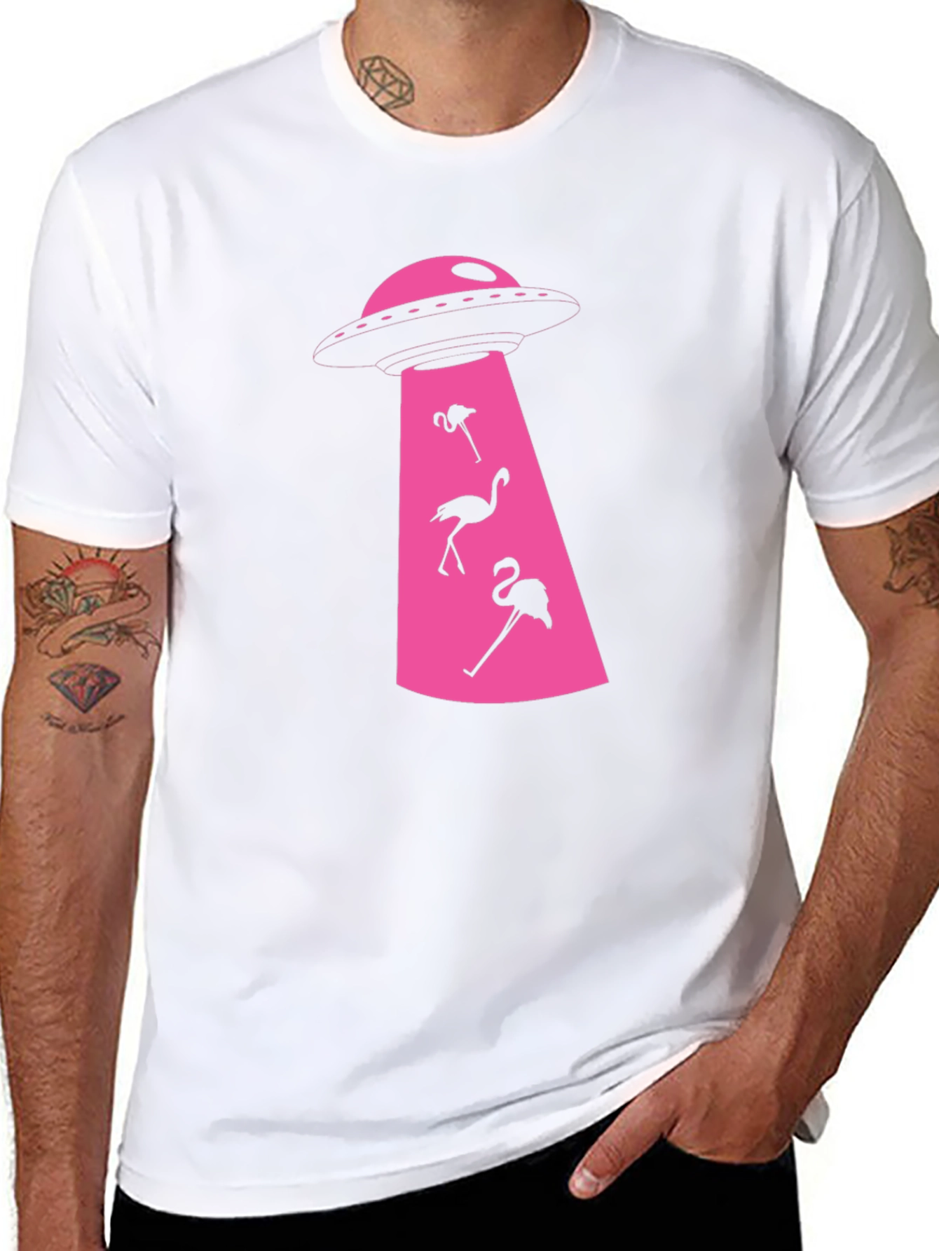 Black Flamingo Abduction T-Shirt: Fun & Unique Design view 8