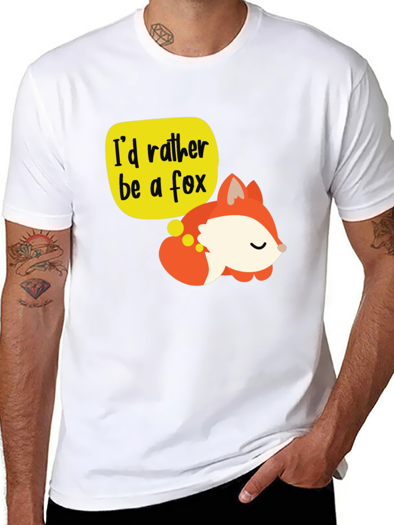 Black Cute Fox T-Shirt - I'd Rather Be a Fox Graphic Tee view 8