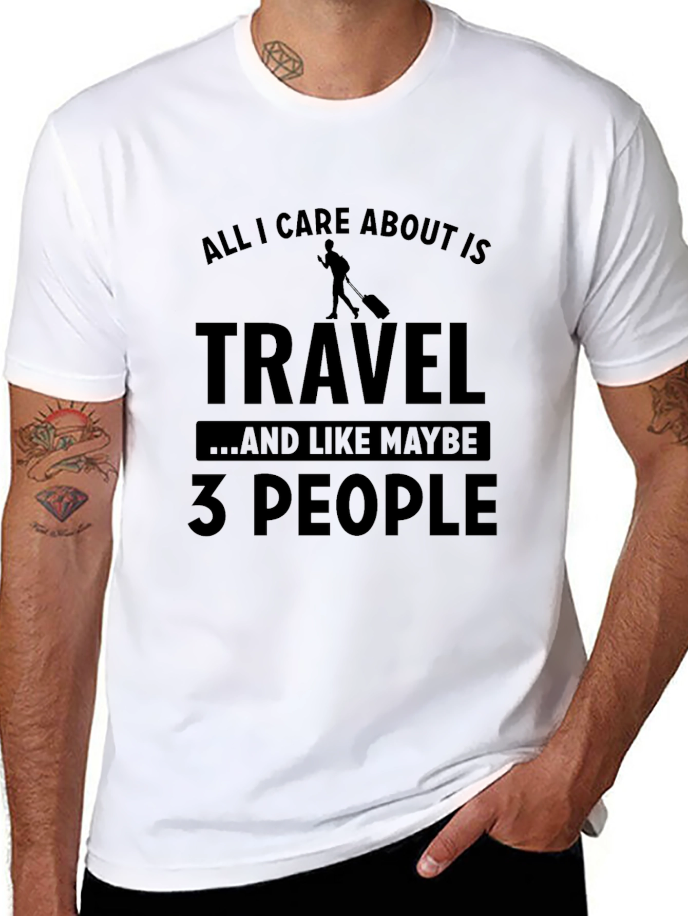 Black Travel Enthusiast T-Shirt - "All I Care About Is Travel" view 8