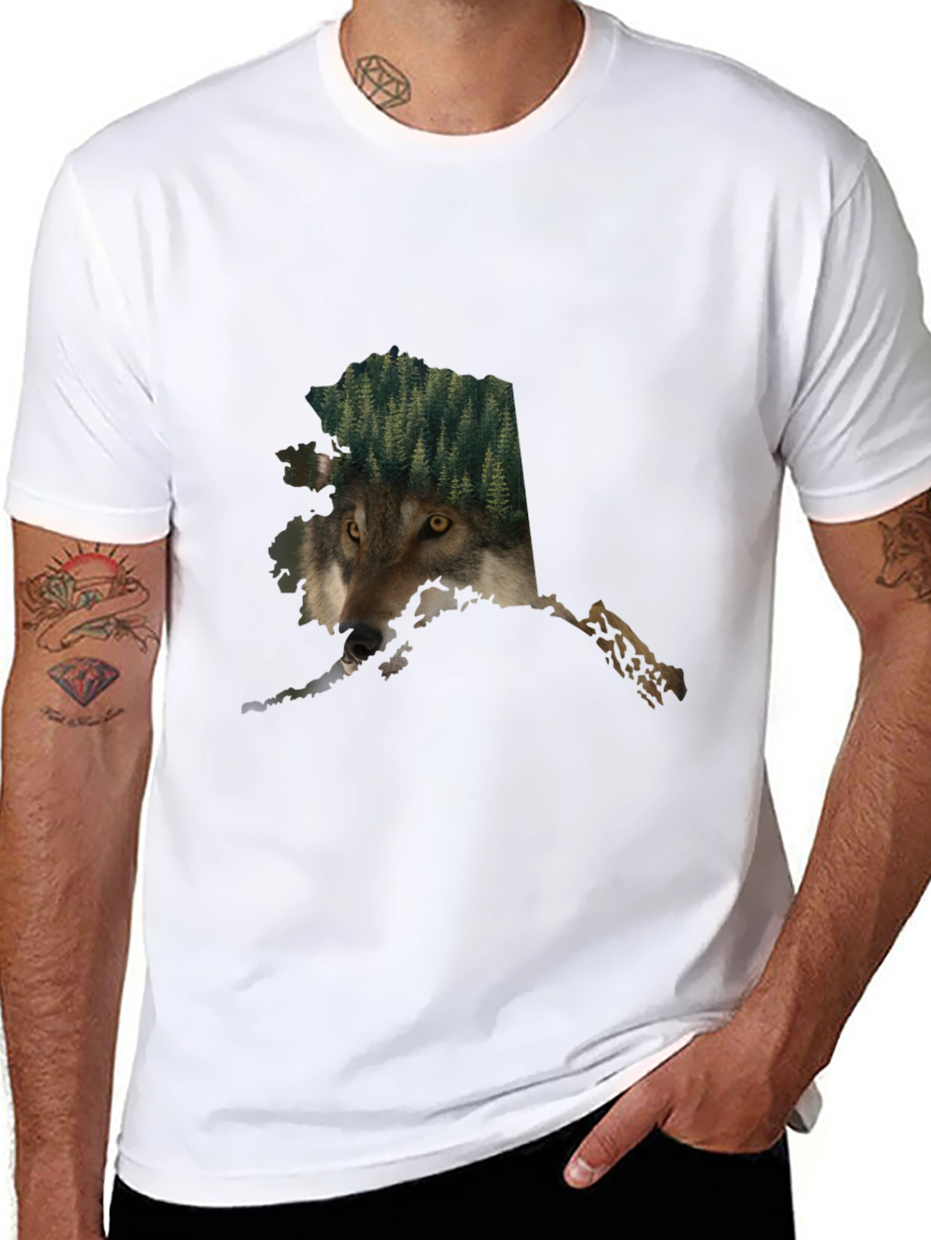 Black Alaska Wolf Nature Graphic Tee - Black Cotton Blend view 8