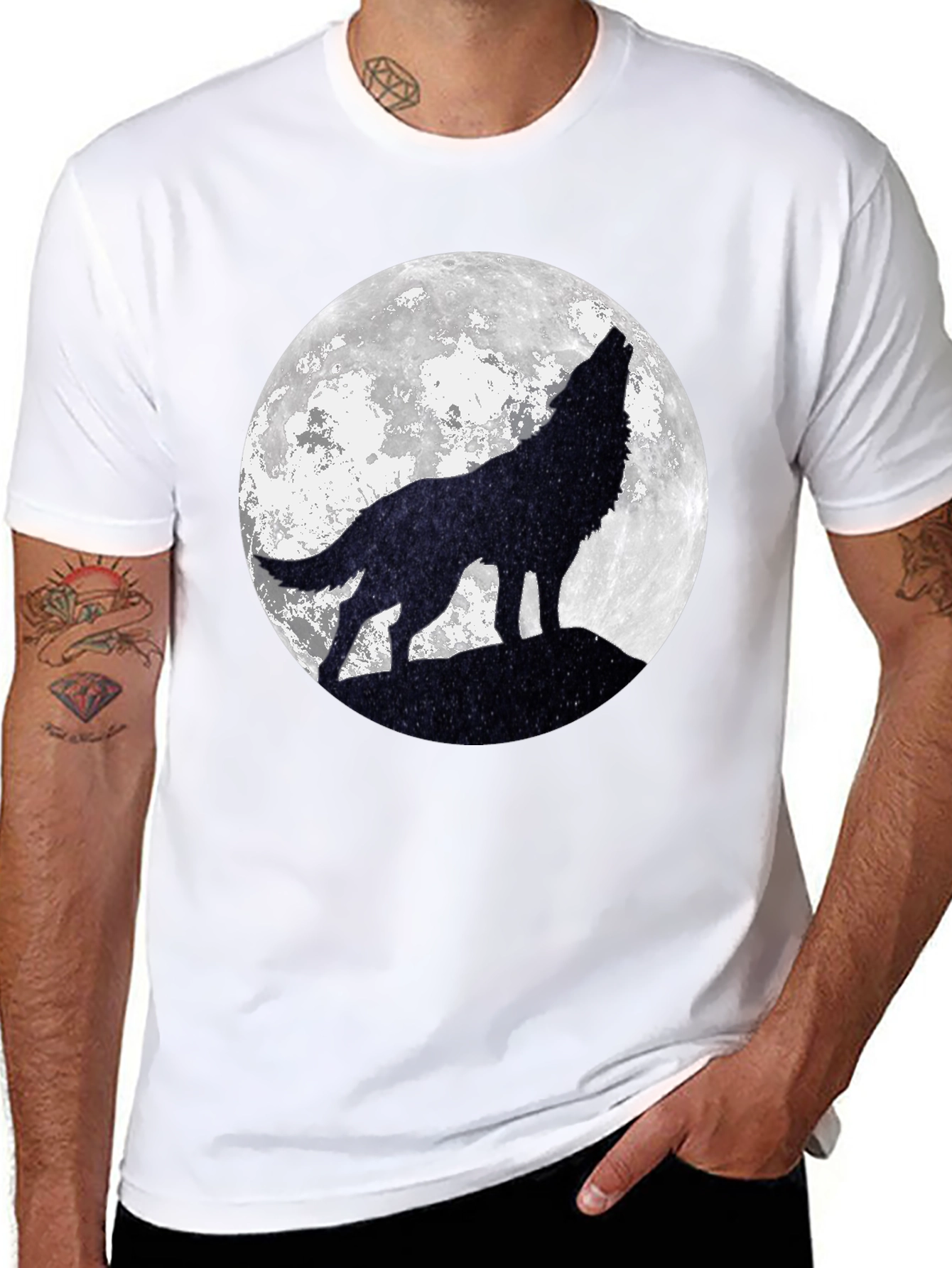 Black Wolf Moon Graphic Tee - Black Cotton T-Shirt view 8