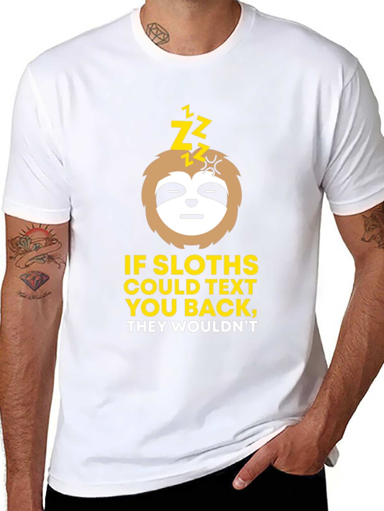 Black Funny Sloth Texting T-Shirt view 8