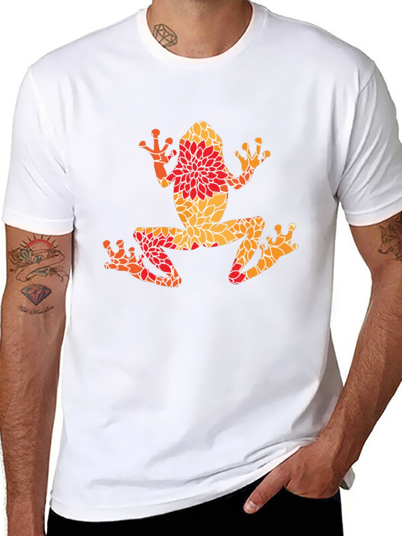 Black Floral Frog Graphic Tee - Unique Nature Design view 8
