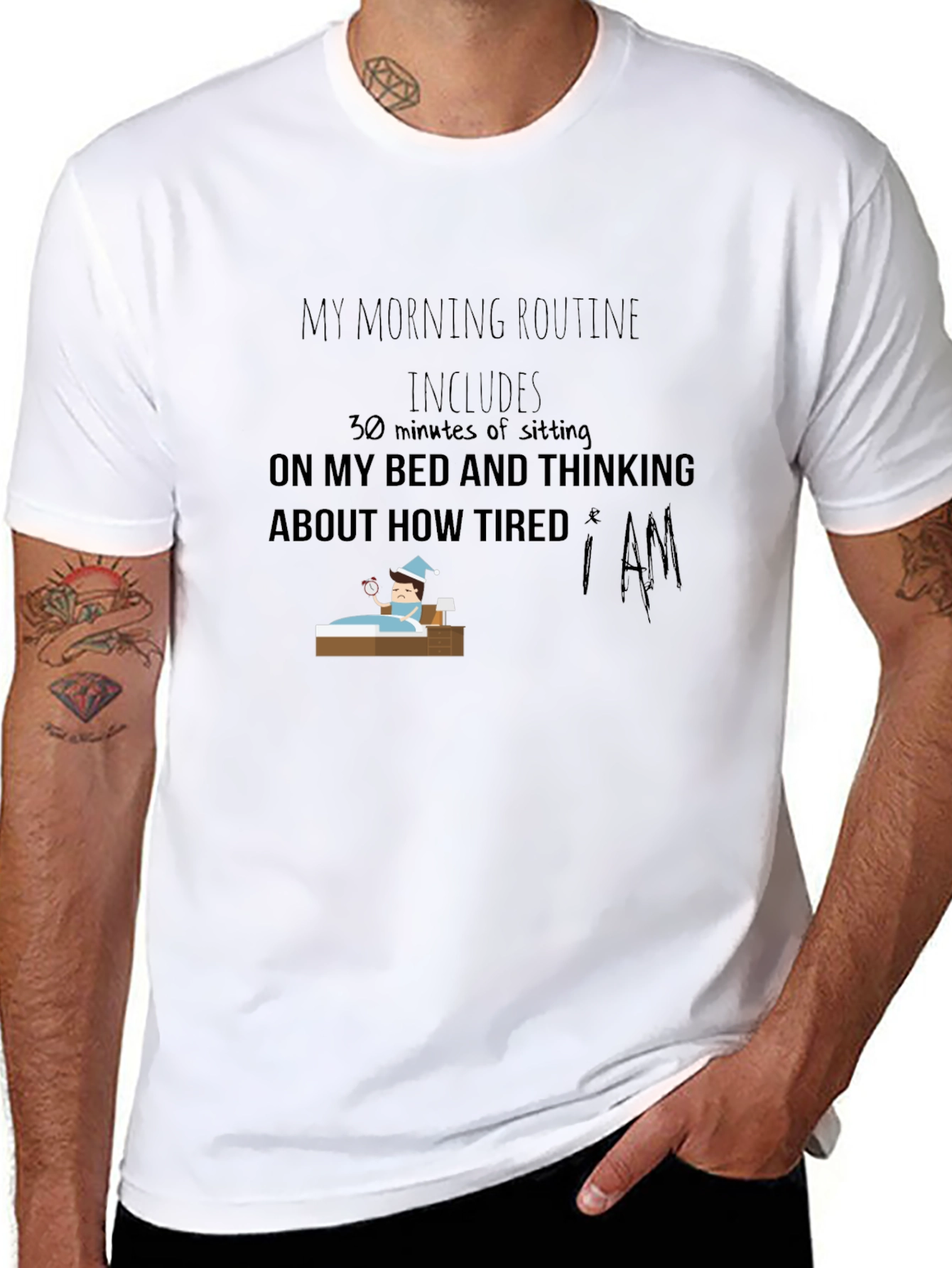 Black Funny Morning Routine Graphic T-Shirt view 8