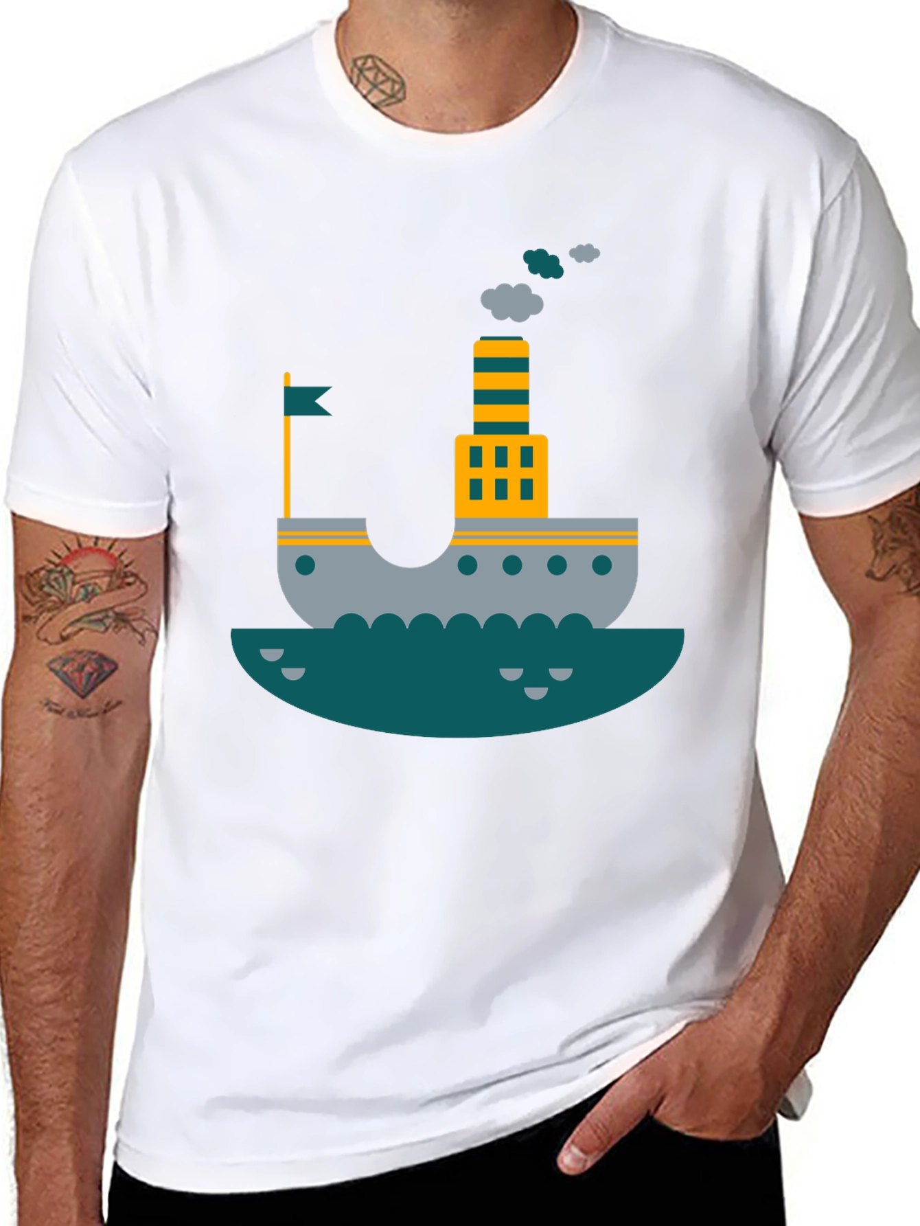 Black Nautical Ship Graphic T-Shirt | Trendy Steamboat Tee view 8