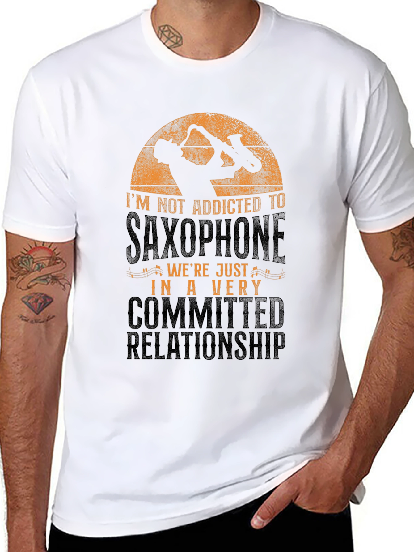 Black Saxophone Relationship T-Shirt - Musician's Apparel view 8