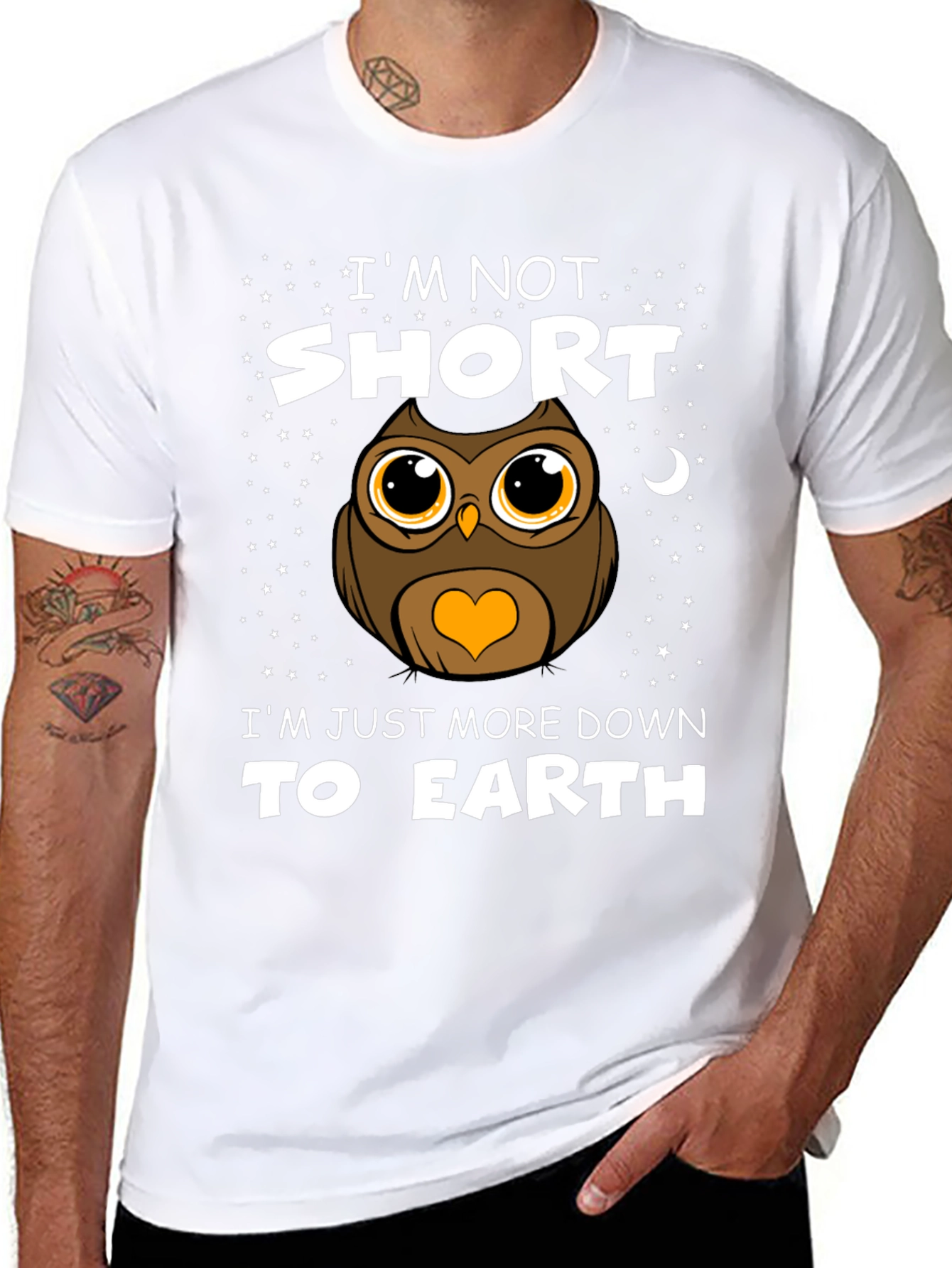 Black Funny Owl Graphic T-Shirt: I'm Not Short view 8