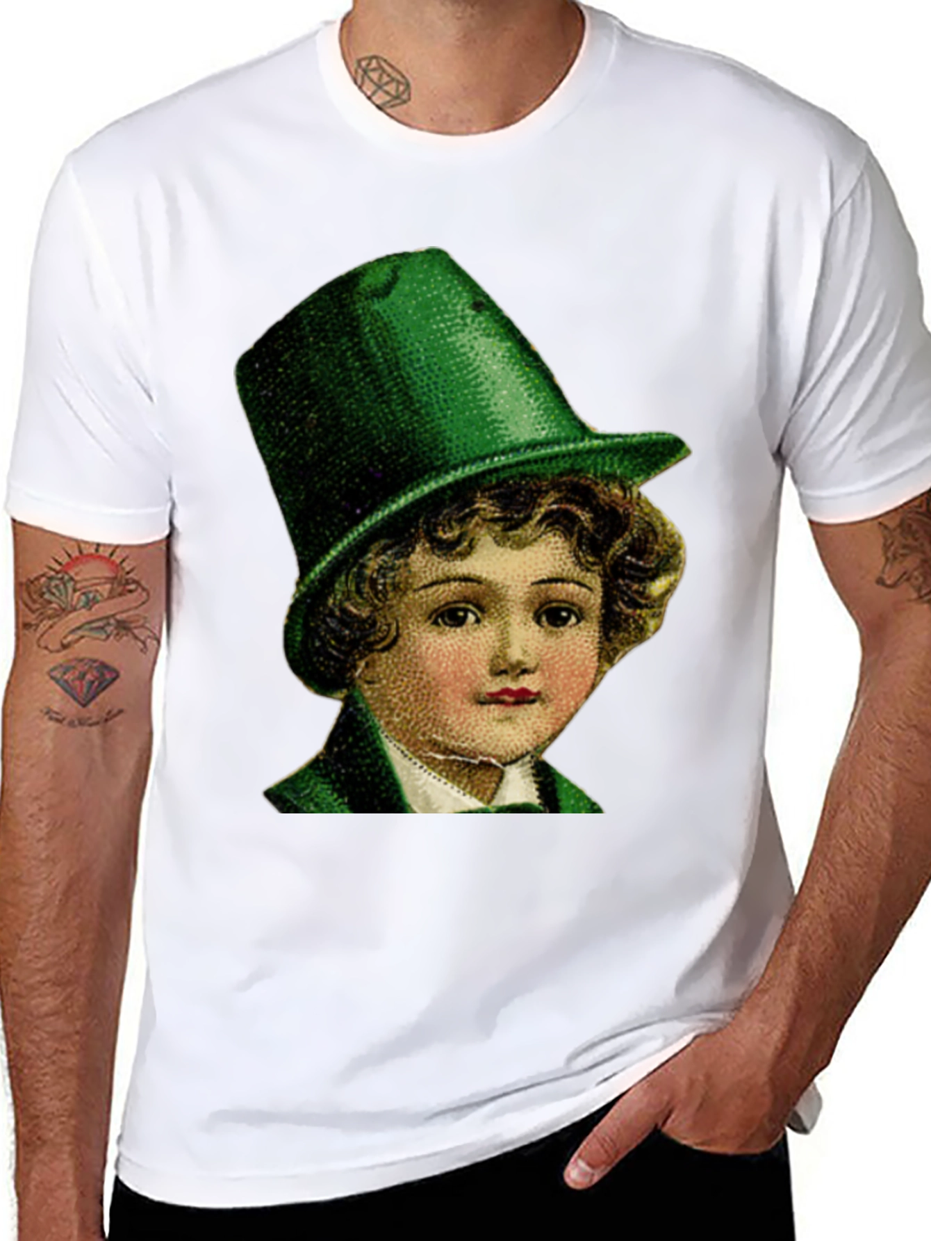 Black St. Patrick's Day Boy in Green Hat T-Shirt view 8