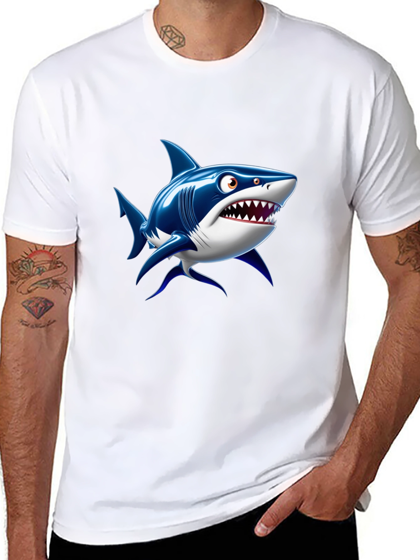 Black Shark Cartoon Graphic Black T-Shirt view 8