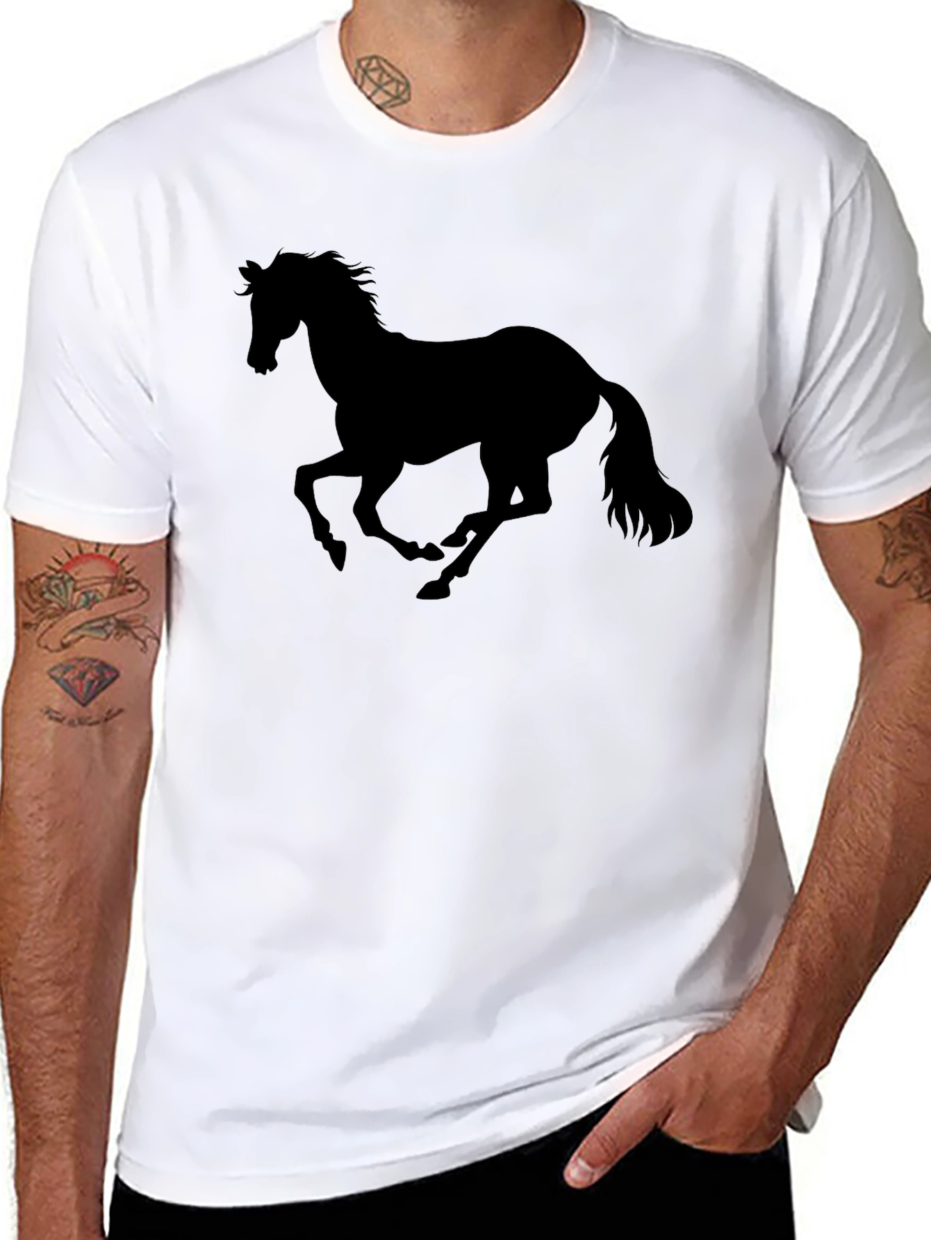 Black Black Horse Silhouette Graphic Tee - Men's Casual Top view 8