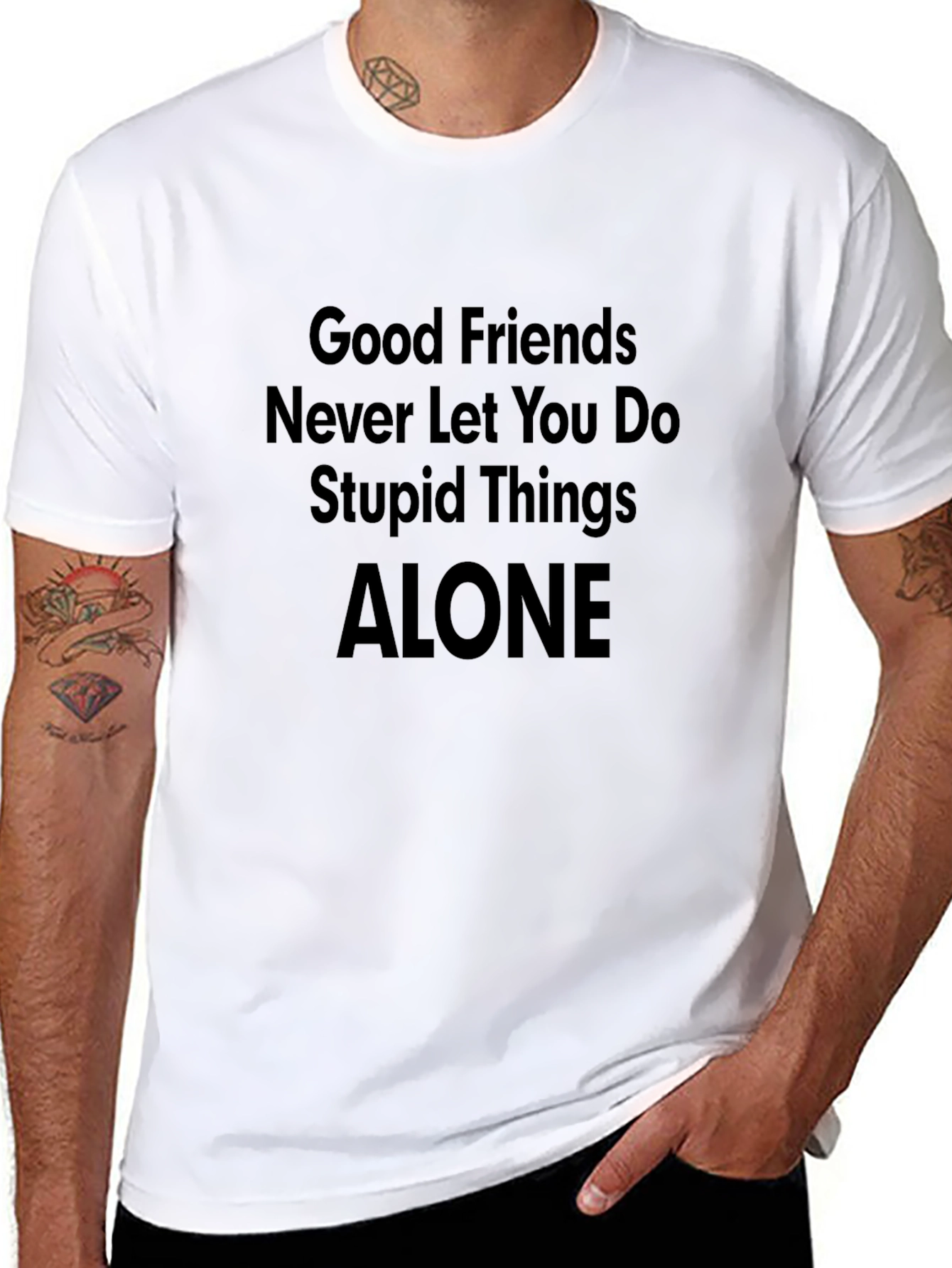 Black Good Friends T-Shirt - Never Alone view 8