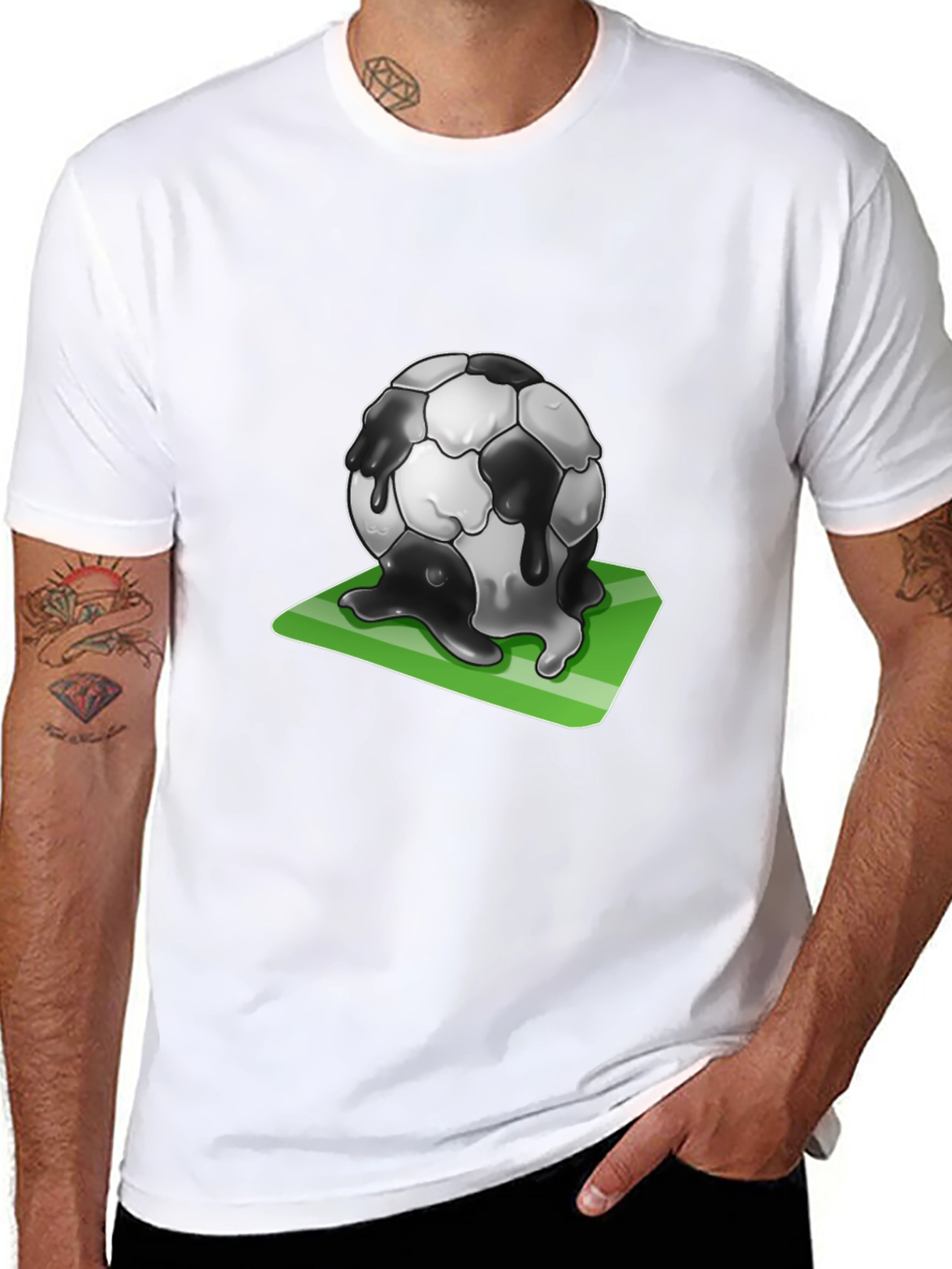 Black Melting Soccer Ball Graphic Tee - Black Cotton T-Shirt view 8