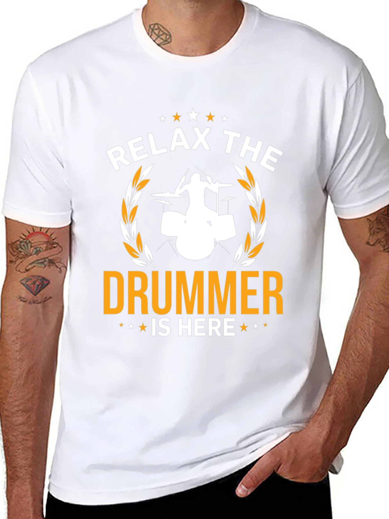 Black Relax The Drummer Is Here Graphic T-Shirt view 8